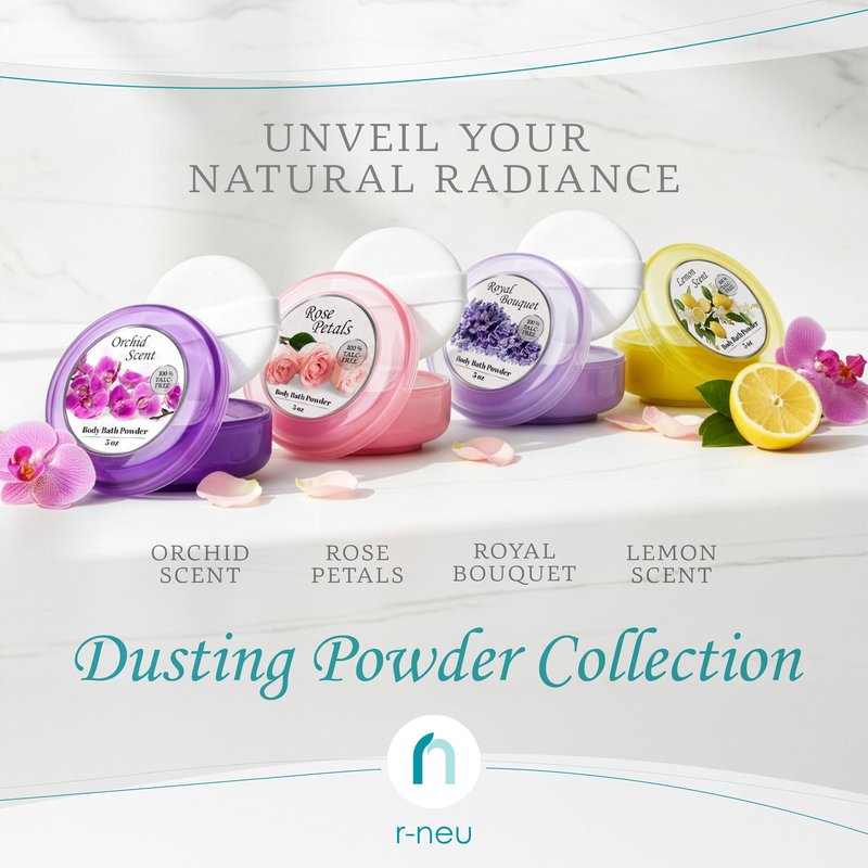 R-NEU Body Powder for Women with Powder Puff, 100% Talc-Free, Luminous Lemon Scented Dusting Powder, After Bath for Soft Skin, Extra Large, 1 Pack (5oz)