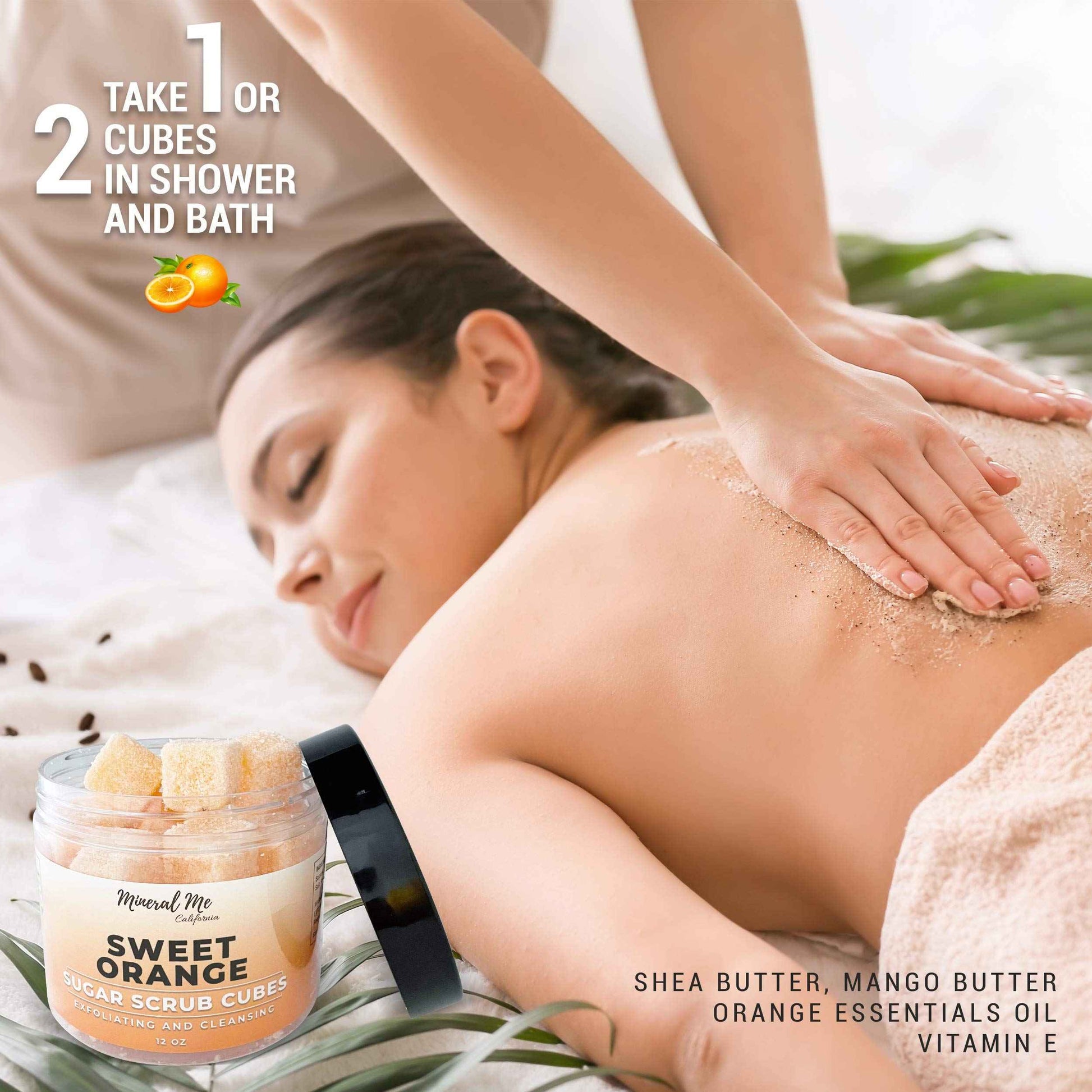 Body Scrub Exfoliator - 12oz SWEET ORANGE/Coconut Sugar scrub cubes w/Mango Butter & Shea butter- Ultra Hydrating & Moisturizing - Natural & Organic for all body - For hands, arms legs, elbow, foot