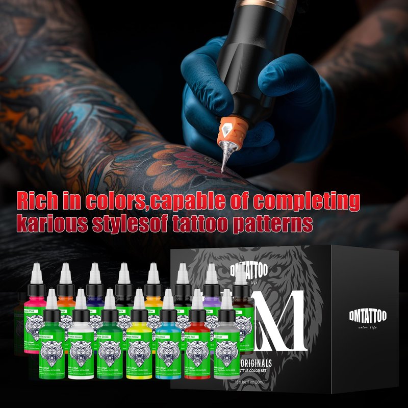 15 Colors Tattoo Ink Set,1oz (30ml) Tattoo Ink Colors Set for Shading&Outlining,Professionals Tattoo Pigments for Tattoo Body Art