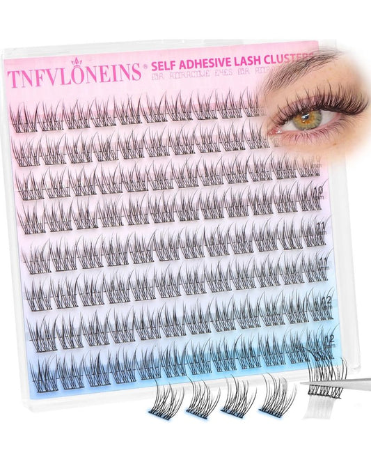 Self Adhesive Eyelashes Natural Self Adhesive Lash Clusters 9-12MM Wispy Eyelash Clusters No Glue Needed Cluster Eyelash Extensions Waterproof Pre glued Individual Lashes Extension by TNFVLONEINS