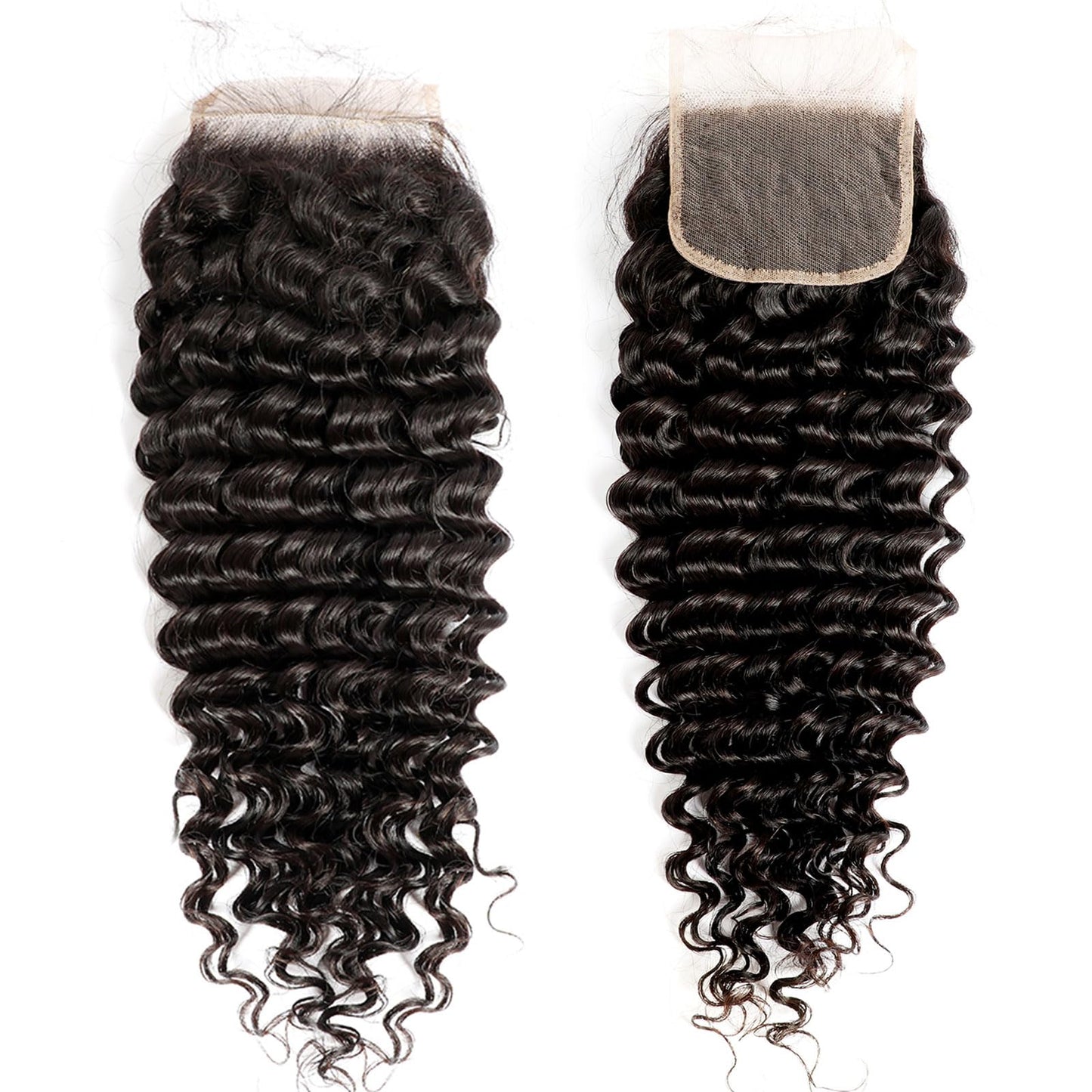 DSEKCAIN 5x5 HD Lace Closure Human Hair Deep Wave Transparent Closure Deep Curly Raw Virgin Pre Plucked Natural Black 1B Color 14 Inch