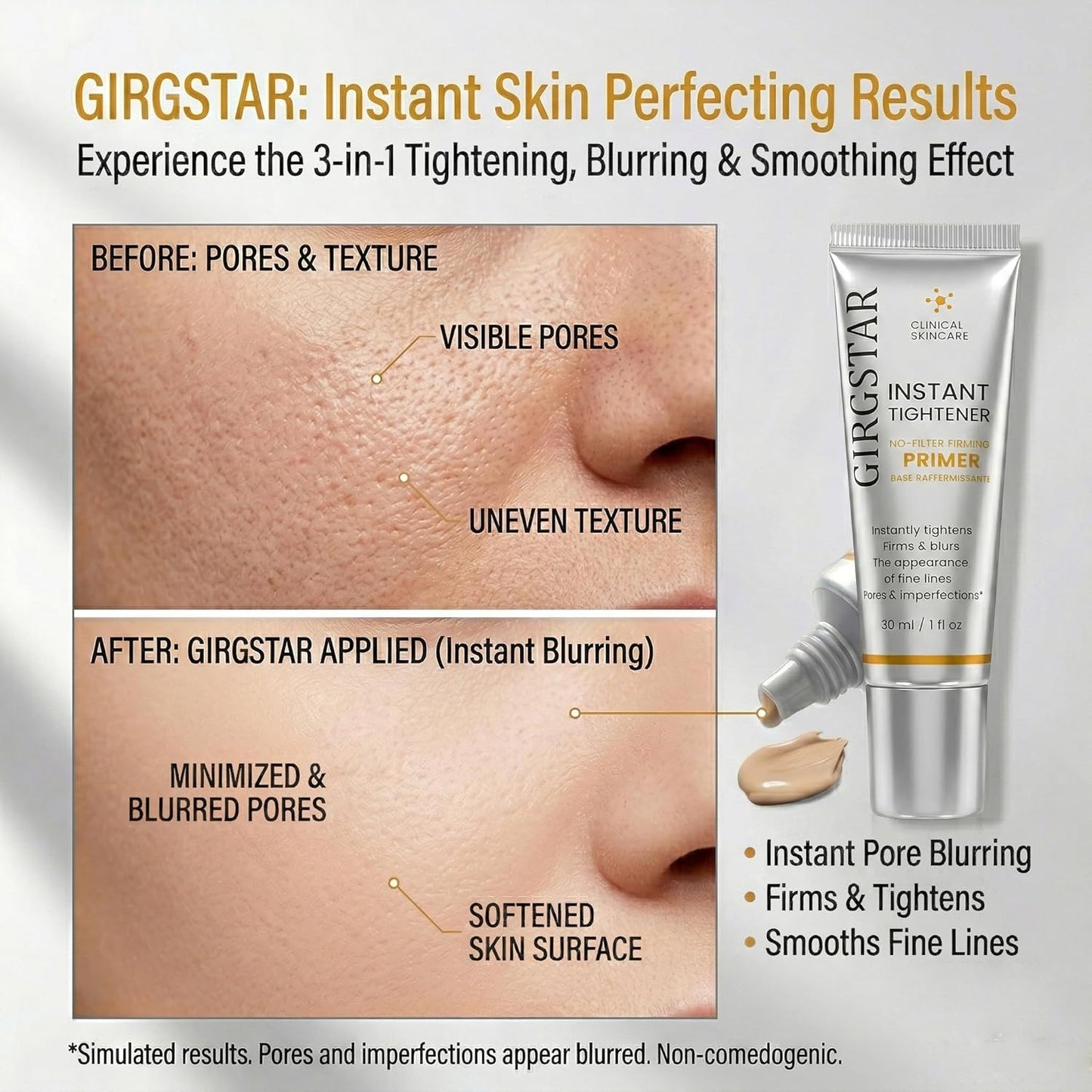 Instant Face Blurring Primer - Firming Makeup Base for Smooth Fine Lines & Pores | Long-Lasting Shine Control