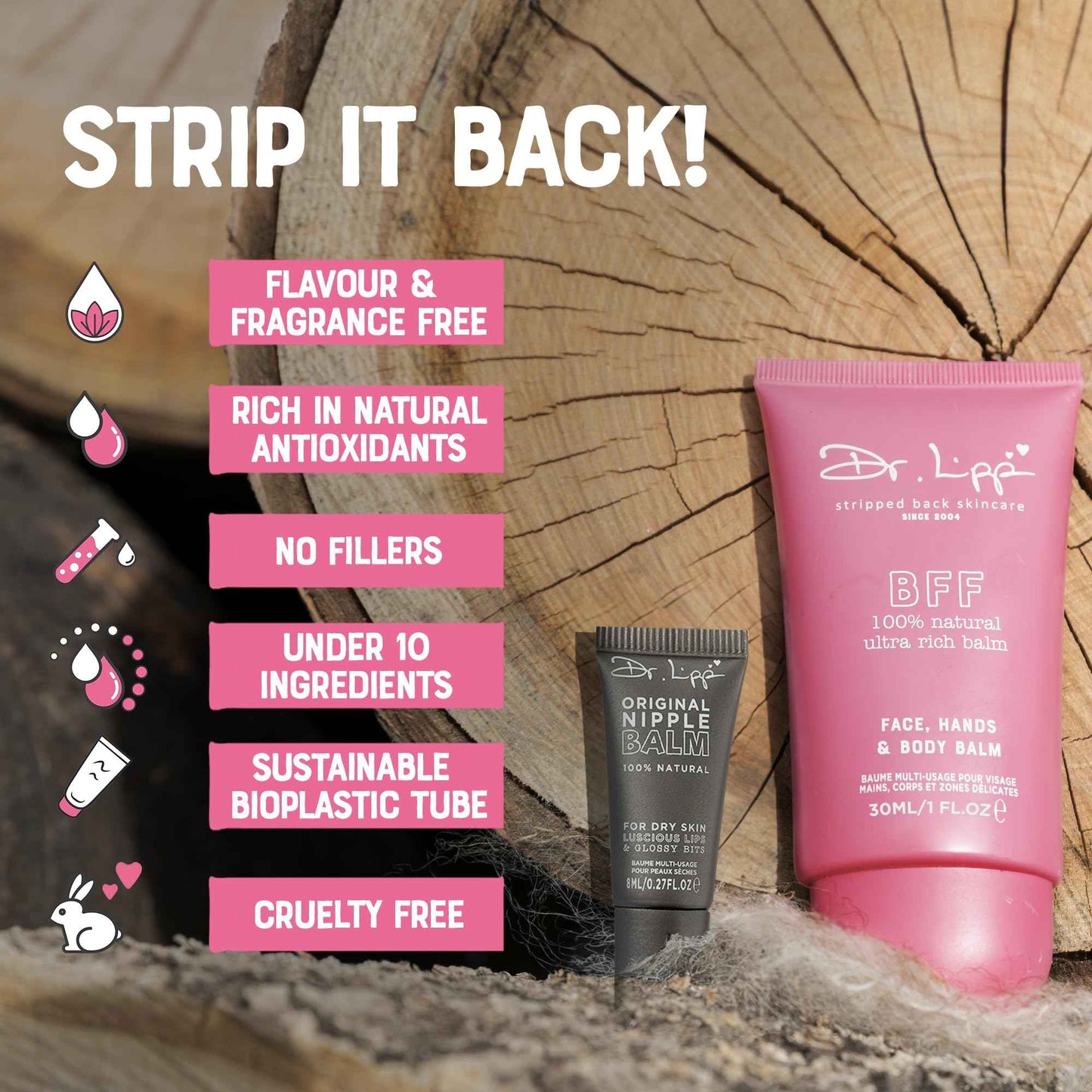 DR. LIPP Dry Skin Heroes [BFF ultra rich Balm 30ml & Original Nipple Balm 8ml] – 14-in-TWO Multi-Use Balms for Lips, Nipples & More – 100% Natural Coconut Oil & Lanolin – Fragrance & Cruelty Free