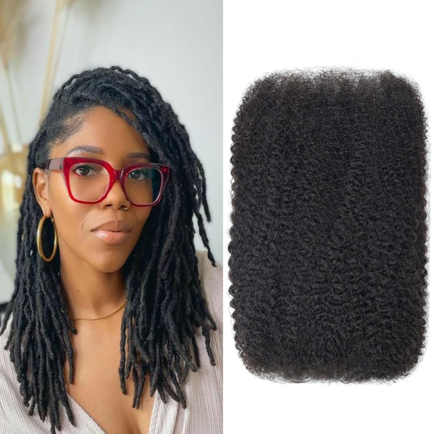 Afro Kinky Curly Human Hair Bulk – 100% Real Human Hair for Loc Extensions, Braiding, Mini Twists, Crochet & Loc Repair (14Inch, 1 Pack – 50g)
