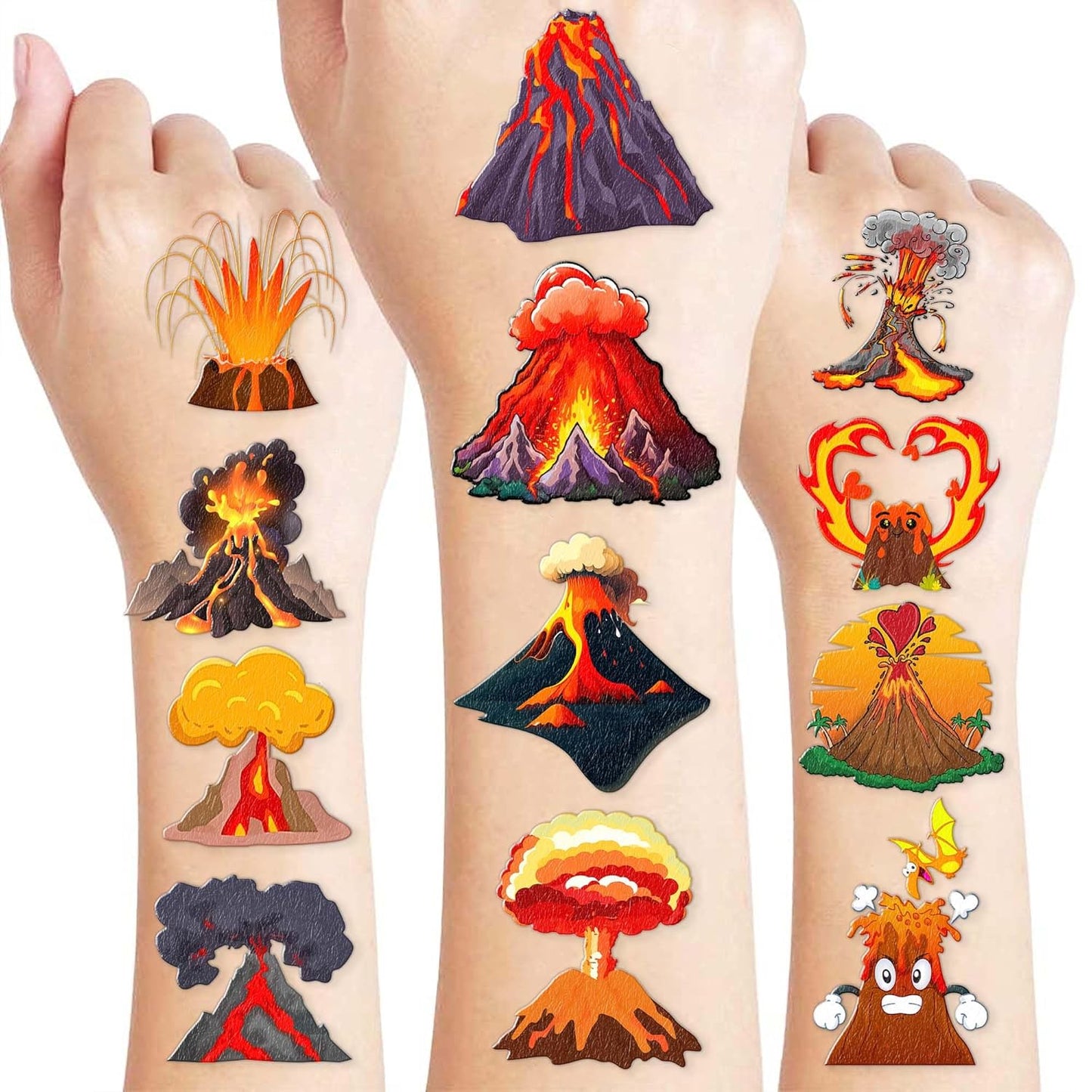 Volcano Temporary Tattoos - 84PCS Fire-Themed Stickers for Birthday Party Favors | Kids & Adults Decor