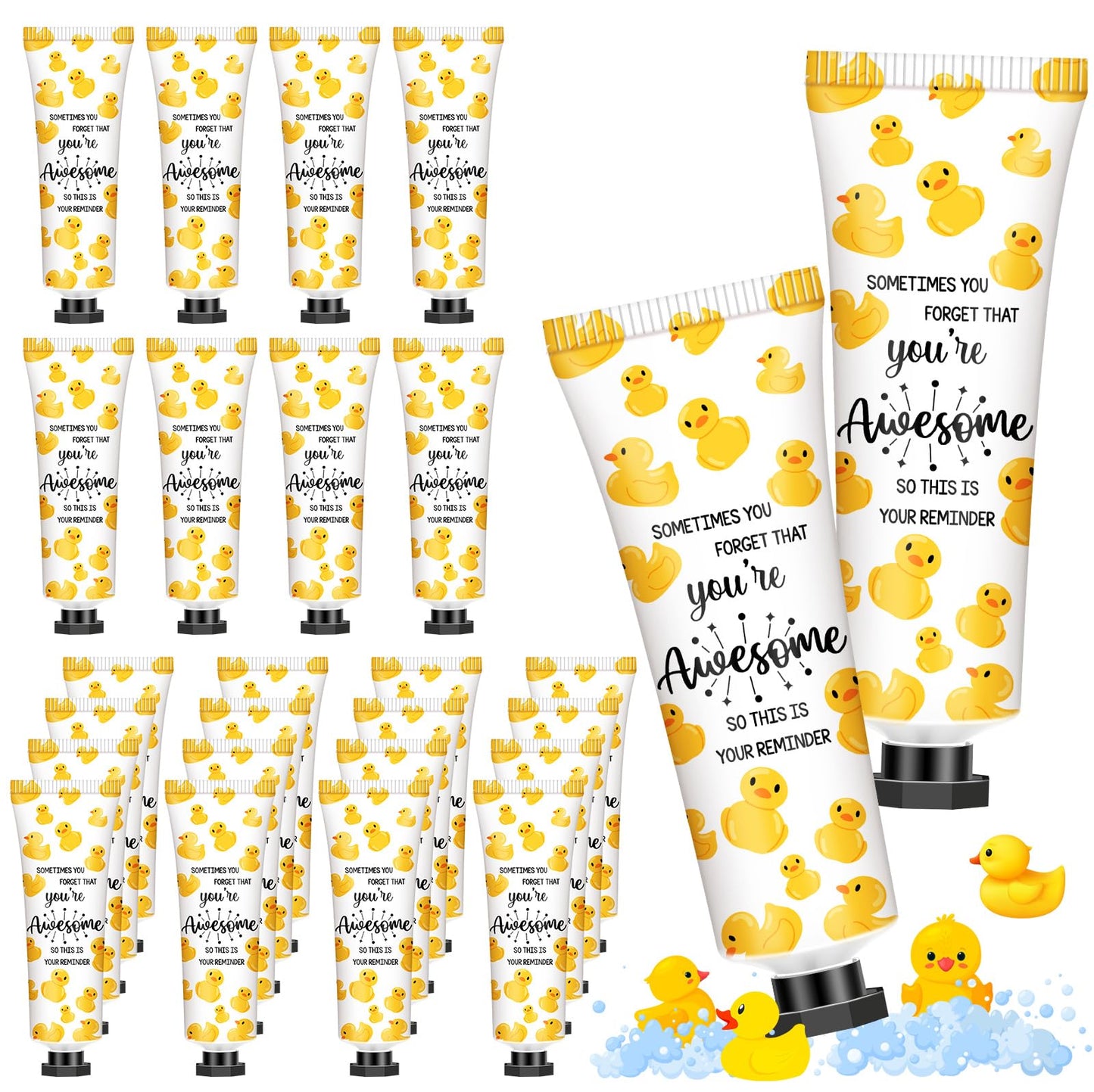 Dimsile 24 Pack Duck Party Favor Gifts Positive Hand Cream Bulk for Teacher Appreciation Coworker Team Employee Women Travel Size Mini Lotion Bulk Emotional Support Duck Goodie Bag Stuffer Gifts