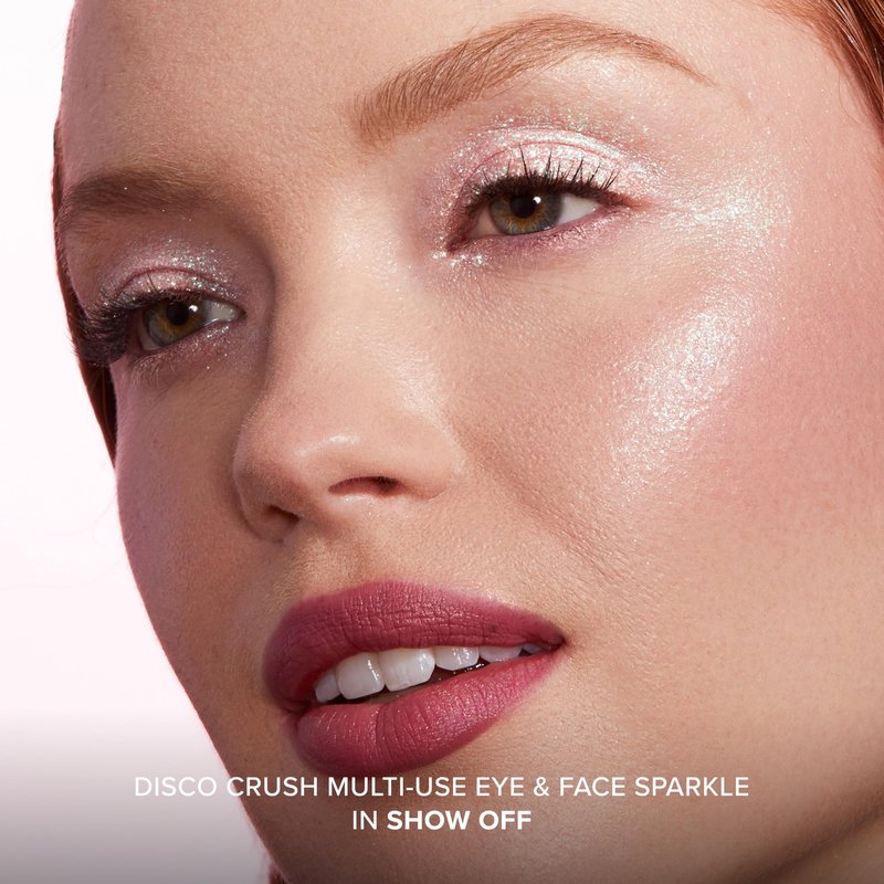 Too Faced Disco Crush High Shine Glitter Multi-Use Eye + Face Sparkle | Creamy, Iridescent, Multichrome Face & Eyeshadow Glitter, 0.05 Ounce, Show Off