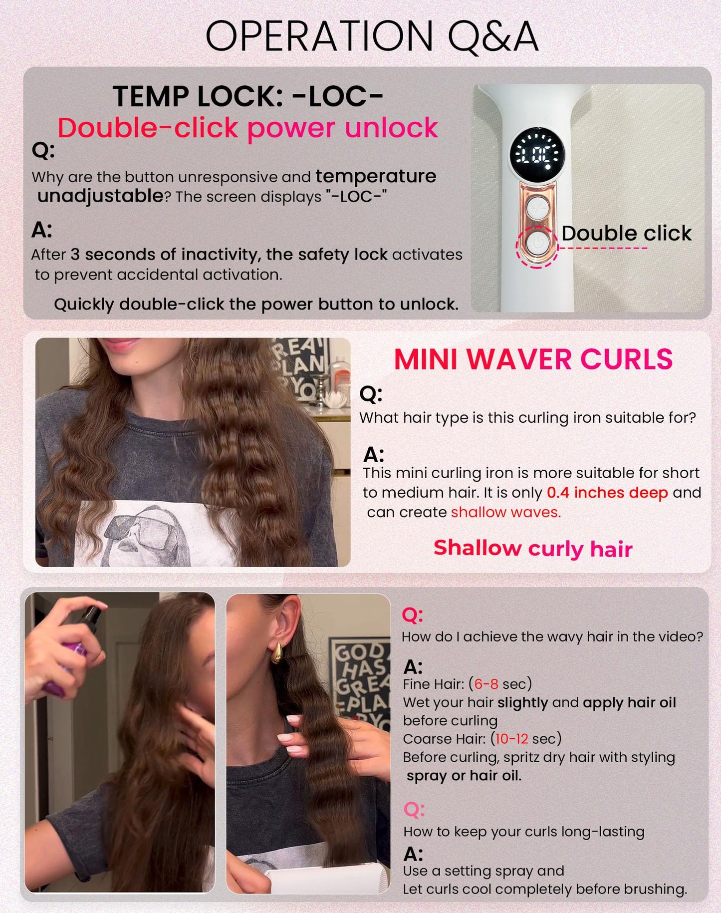Travel Mini Waver Hair Tool Crimper for Women 0.4 inch Small Double Barrel S Waver Curling Iron Dual Voltage (110-240V) with European Plug Adapter, 5 Temps, Anti-scalding, Auto-Off (Black)