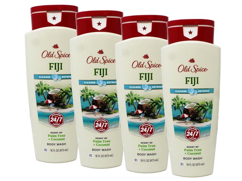 Old Spice Body Wash - Fiji Scent with Palm Tree Extract - 16 FL OZ | Pack of 4 Bottles