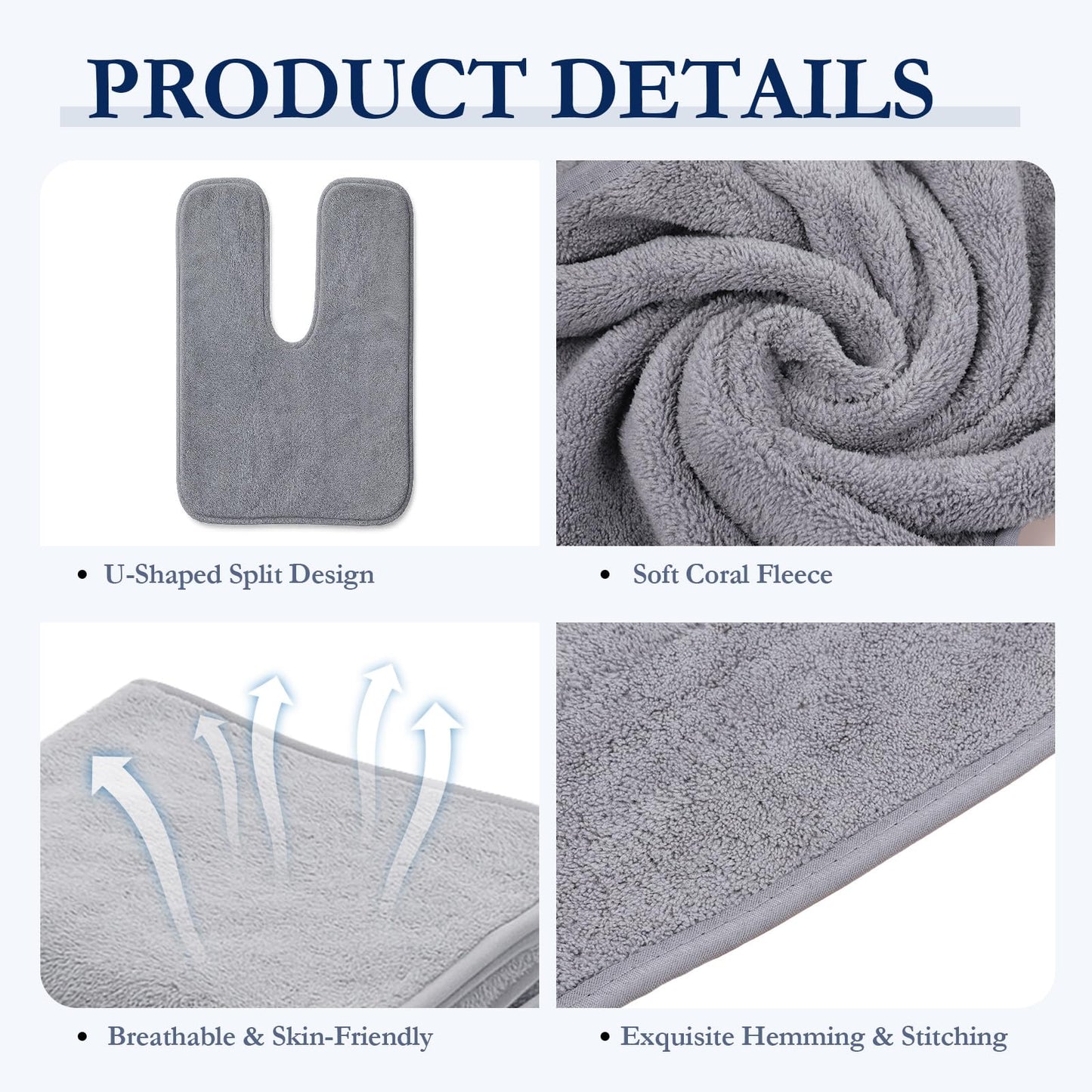 JJUNW 12 PCS U-Shaped Facial Towels, Split Design Estheticians Towels Microfiber Soft Spa Towel Coral Fleece Face Cloth for Beauty Salons Skin Care SPA Centers Estheticians Salon Grey