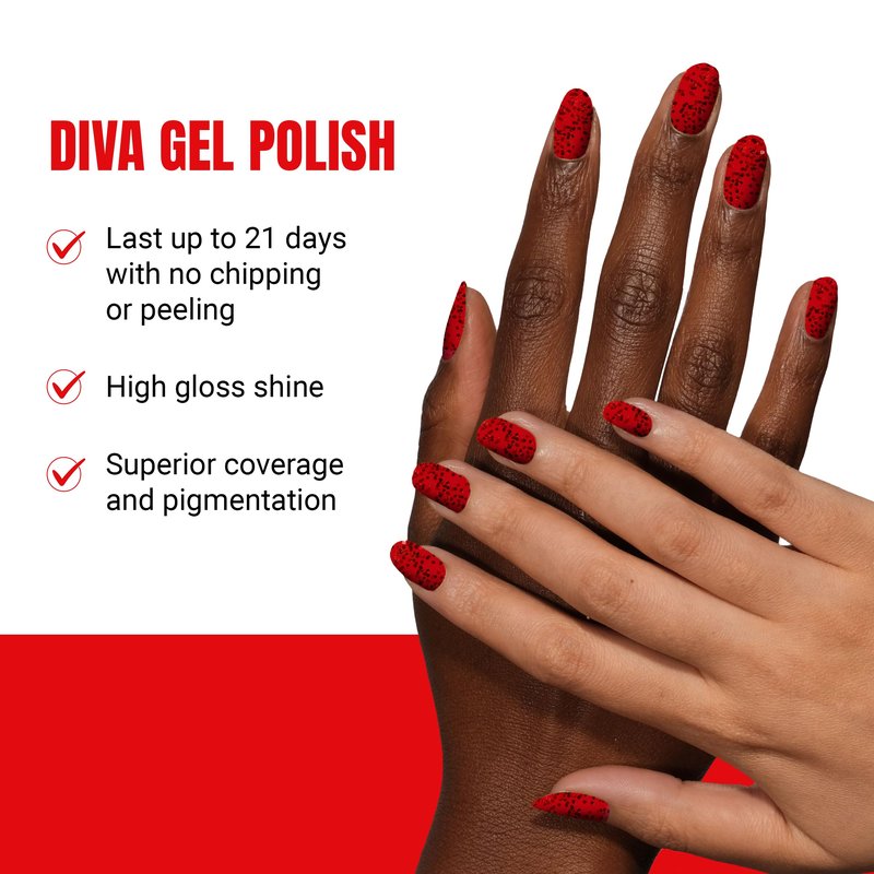 DND Gel Diva Polish Set, Mirrorball Collection, UV/LED Gel Polish and Air Dry Nail Lacquer, Matching Chip-Free Polish Duo, Red032 Fight For Love, 0.5 Fl Oz Each