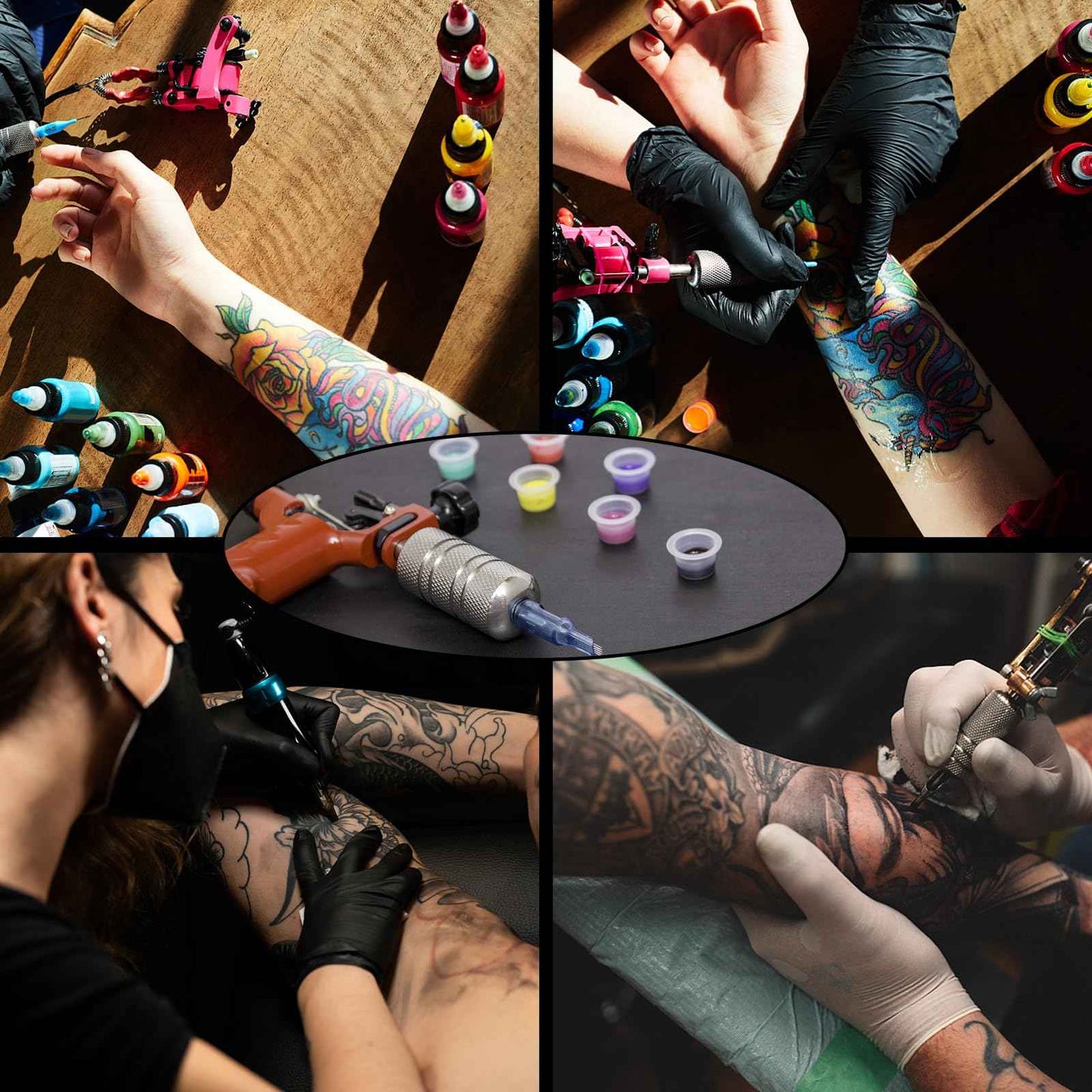 Tattoo Ink Caps with 3Pcs Tattoo Ink Cup Holders - Romlon Ink Caps Kit Include 1000pcs Disposable Large Ink Cups and 3pcs Ink Cap Holders Permanent Makeup Container Cap and Holder for Tattoo Supplies