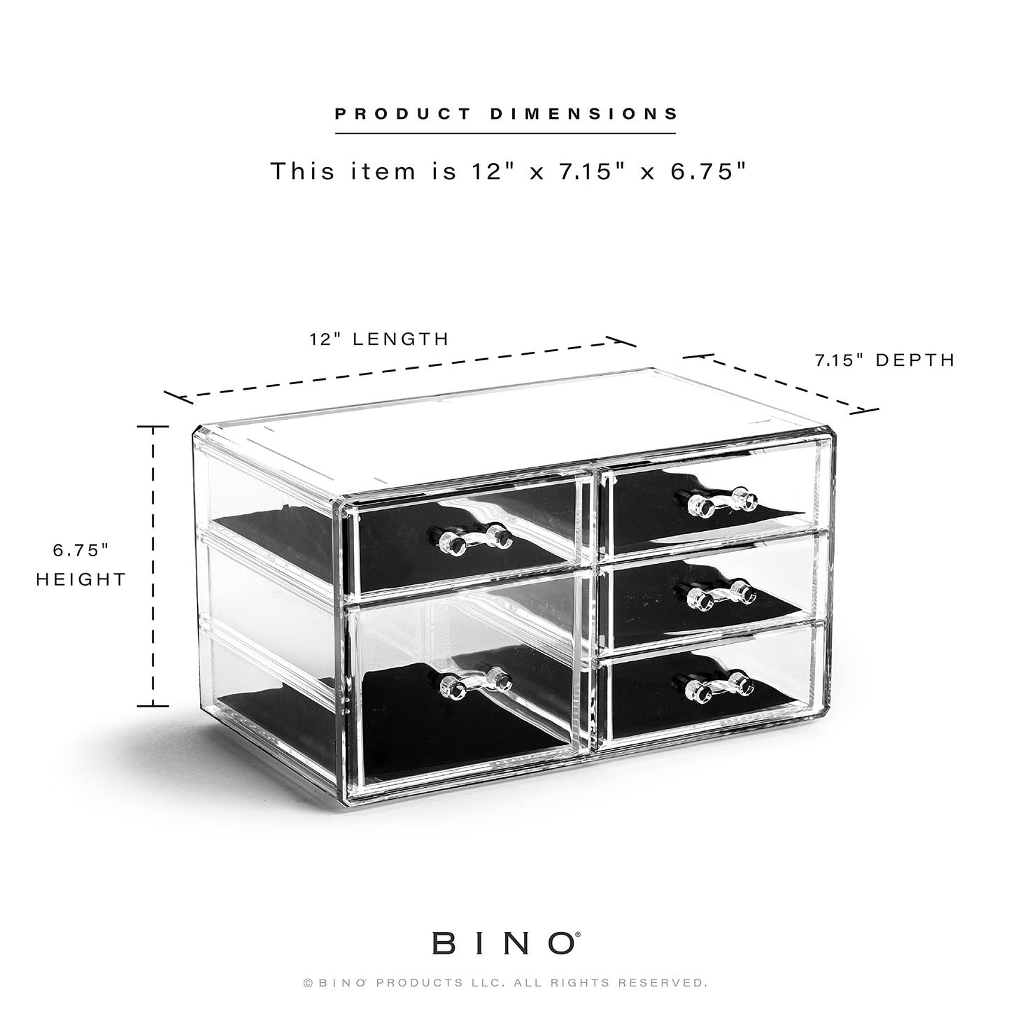 BINO | 3-Drawer Makeup Organizer, Park Avenue | THE MANHATTAN SERIES | Modular Design Storage Drawers | Vanity Acrylic Organizers | Stackable Storage Bins | Clear Makeup Organizers And Storage