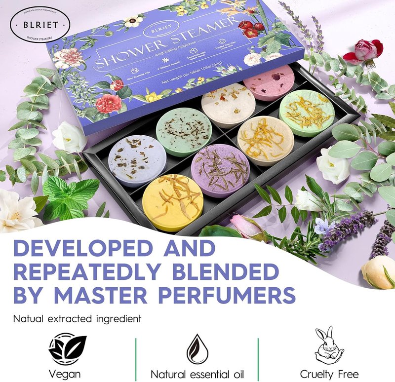Aromatherapy Shower Steamers - Lavender Essential Oil Shower Bombs | 8-Pack Self-Care Gifts for Women