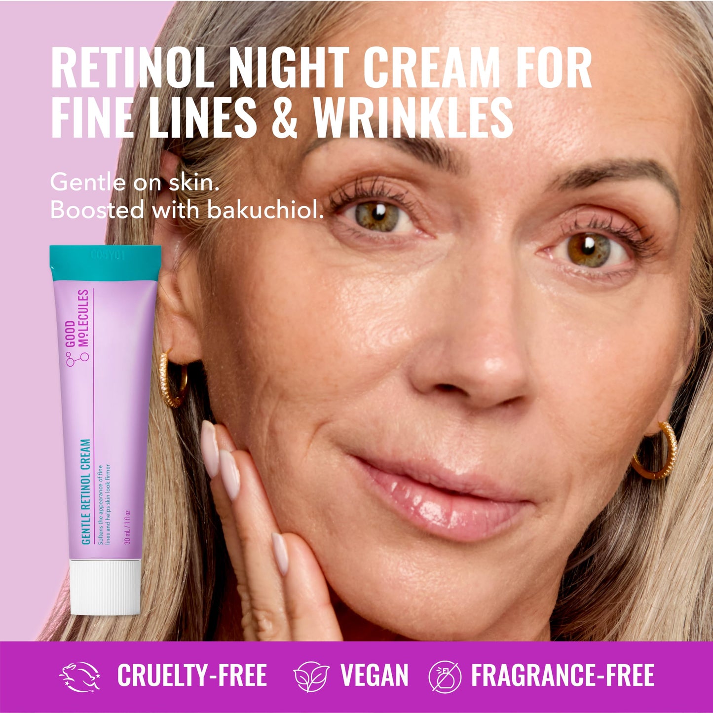 Good Molecules Gentle Retinol Cream - Retinol Night Cream to Minimize Appearance of Fine Lines & Wrinkles, Skin Tightening Recipe with Bakuchiol, Anti-Aging Skin Care For Face