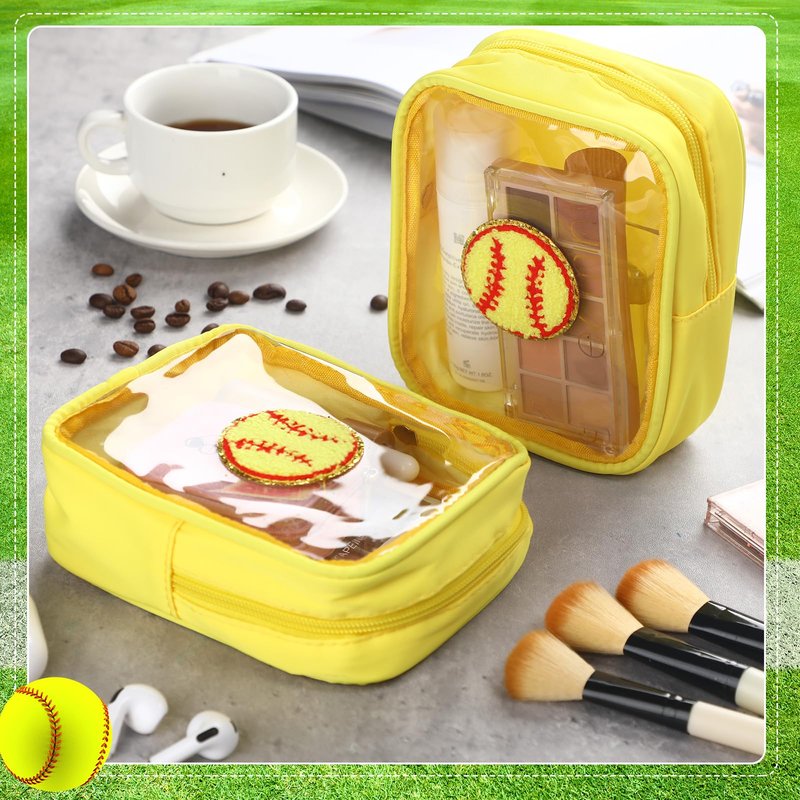 Reginary 12 Pcs Softball Party Favors Clear Softball Makeup Bag with Chenille Patch Portable Cosmetic Bag for Team Gifts Waterproof Travel Size