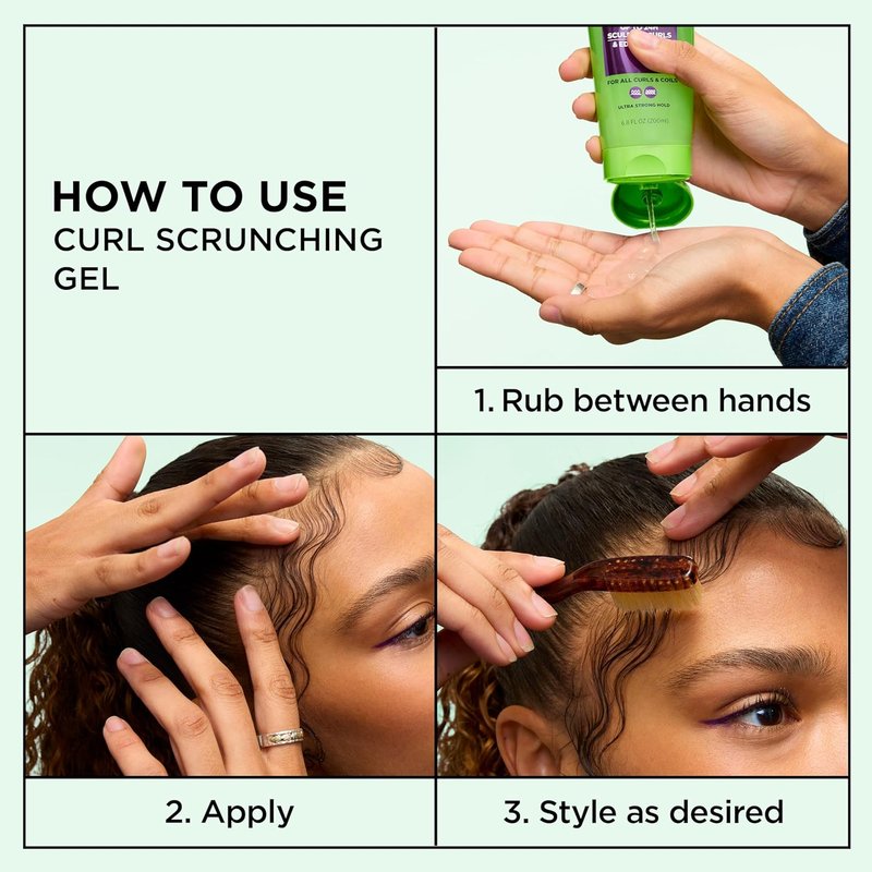 Garnier Fructis Curl Control Scrunching Hair Gel - 24 HR Frizz Control for Curly & Wavy Hair | 6.8 Fl Oz, 3 Pack