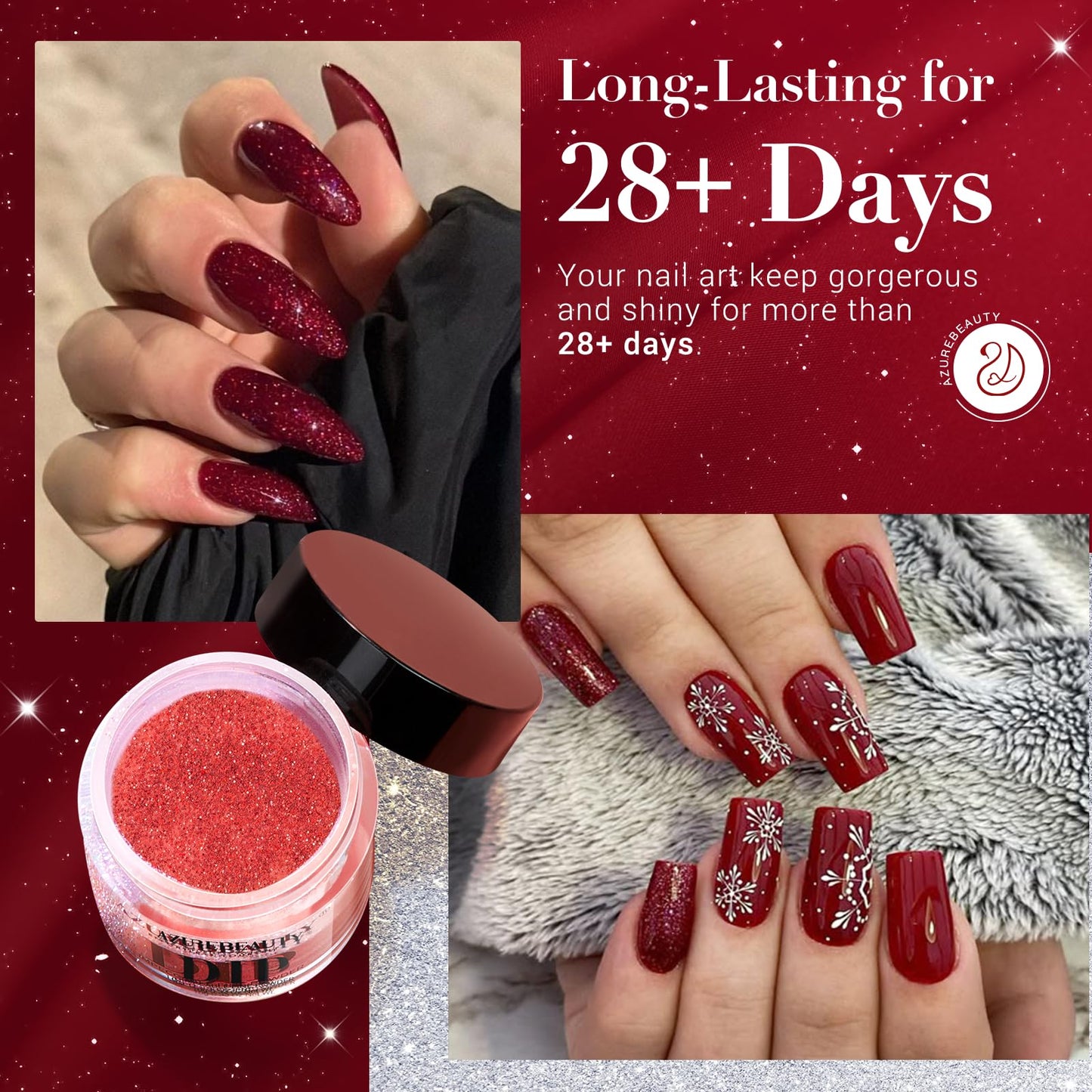 AZUREBEAUTY Dip Powder Set, 6 Colors Burgundy Red Dipping Powder Starter Kit French Nail Art Manicure DIY Salon Gifts for Women,No Need Nail Lamp Cured