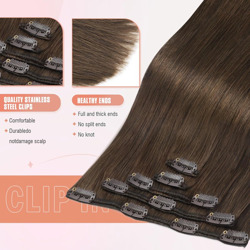 MEI YUAN LIN Hair Extensions Real Human Hair 14 Inch Clip In Human Hair Extensions Soft, Silky, Easy To Wear5pcs 80g Chocolate Brown