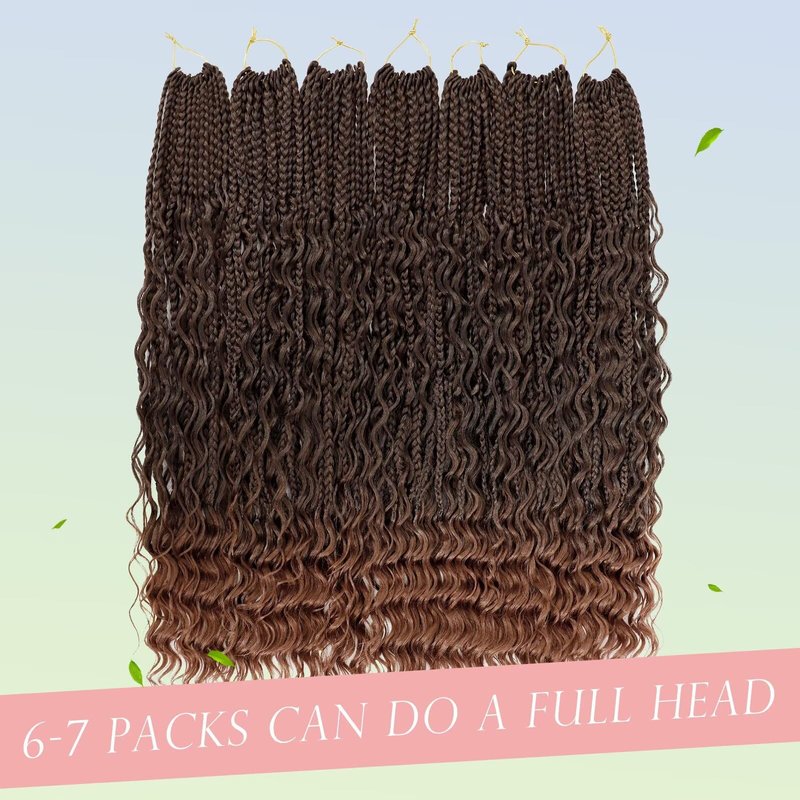 Miuric Goddess Box Braids Crochet Hair for Black Women 24 Inch 7 Packs Boho Crochet Box Braids With Curly Ends Pre Looped Bohomian Synthetic crochet Braiding Hair Extensions 1b/30