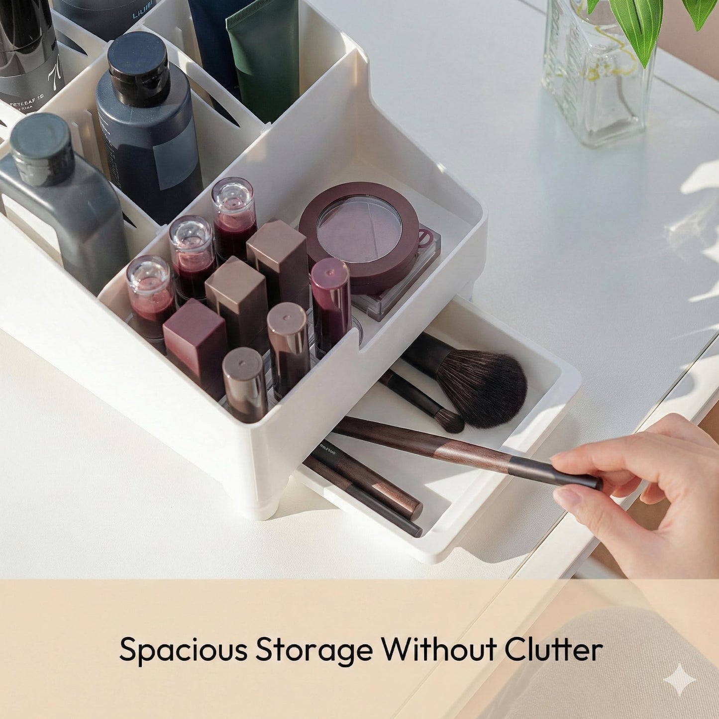 carrotez Make up Vanity Organizer Countertop Skincare Cosmetic, Accessories Organizers, Customizable Compartments - White, 7.6 inches
