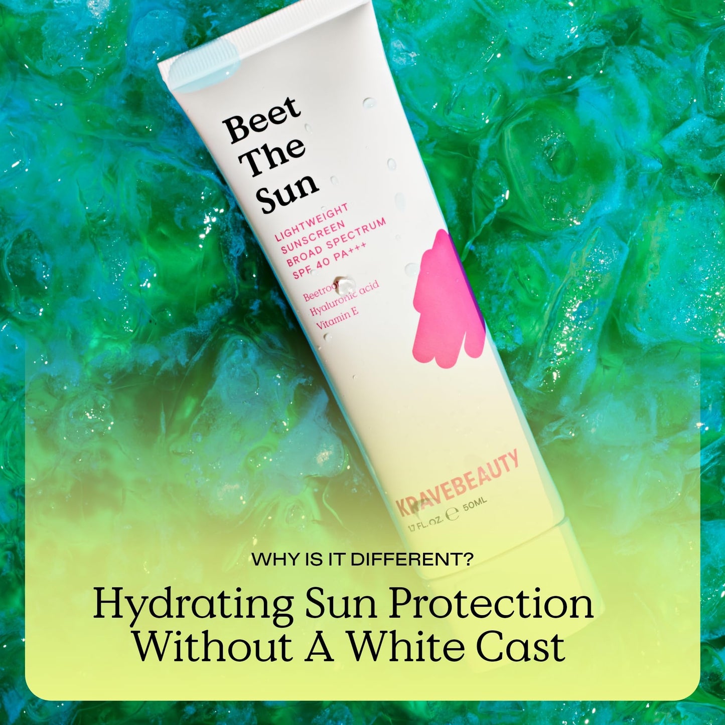 KraveBeauty Beet The Sun Lightweight Sunscreen SPF 40 PA+++, 2 Pack, Broad Spectrum Facial Sunscreen with Beet Root Extract & Hyaluronic Acid, Daily SPF Lotion for Face, Fragrance Free, 2 x 50 mL
