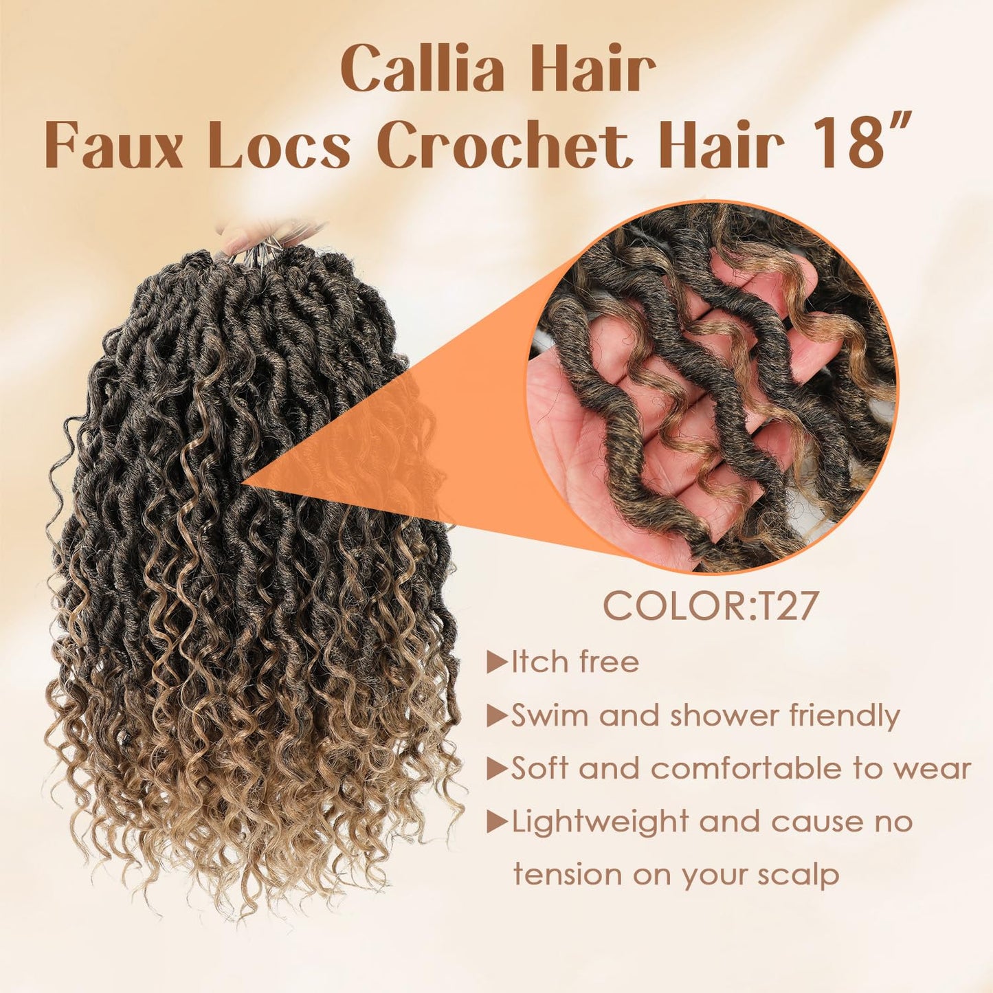 Callia Goddess Locs Crochet Hair 18 Inch 8 Packs Faux Locs Crochet Hair for Black Women Pre Looped Crochet Goddess Locs with Curly Ends T27