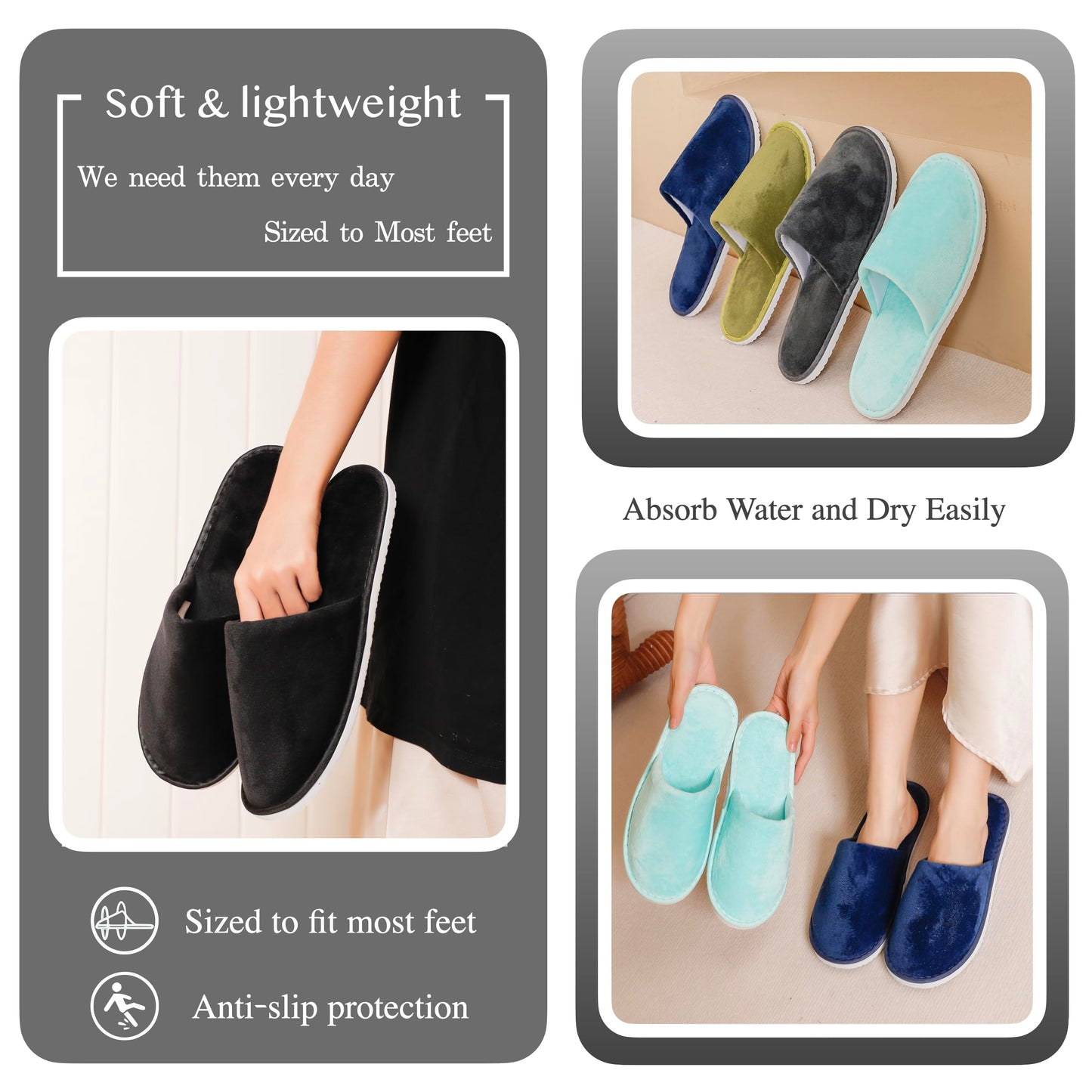 OSTADARRA 6 Pairs Spa Slippers, Non Slip Disposable Slippers For Guest, Washable Reusable, Which Can Be Used As Women Men, House, Indoor, Bathroom, Bedroom, Hotel, Bride Slippers (2 sizes)