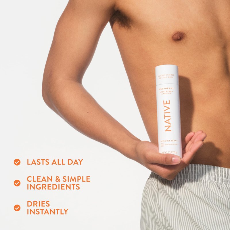 Native Deodorant & Body Spray, Sweet Peach & Nectar, 72-Hour Odor Protection for Underarms & Body, Aluminum Free, Quick Drying, 3.5 oz