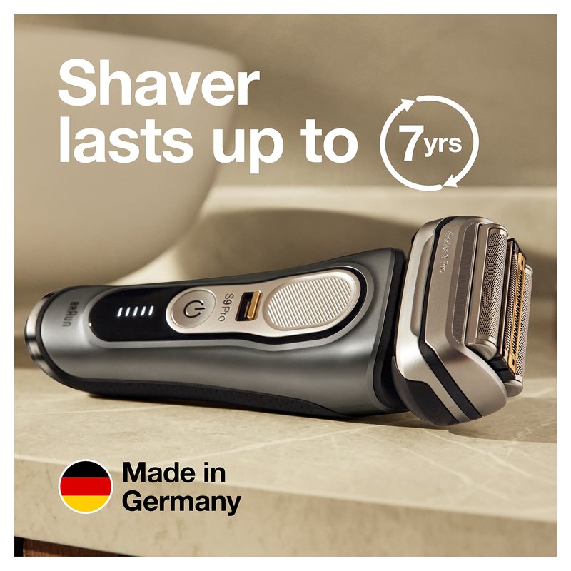 Braun Electric Razor for Men, Series 9 Pro 9465cc Wet & Dry Electric Foil Shaver with ProLift Beard Trimmer, Cleaning & Charging SmartCare Center, Head Shavers for Bald Men, Noble Metal
