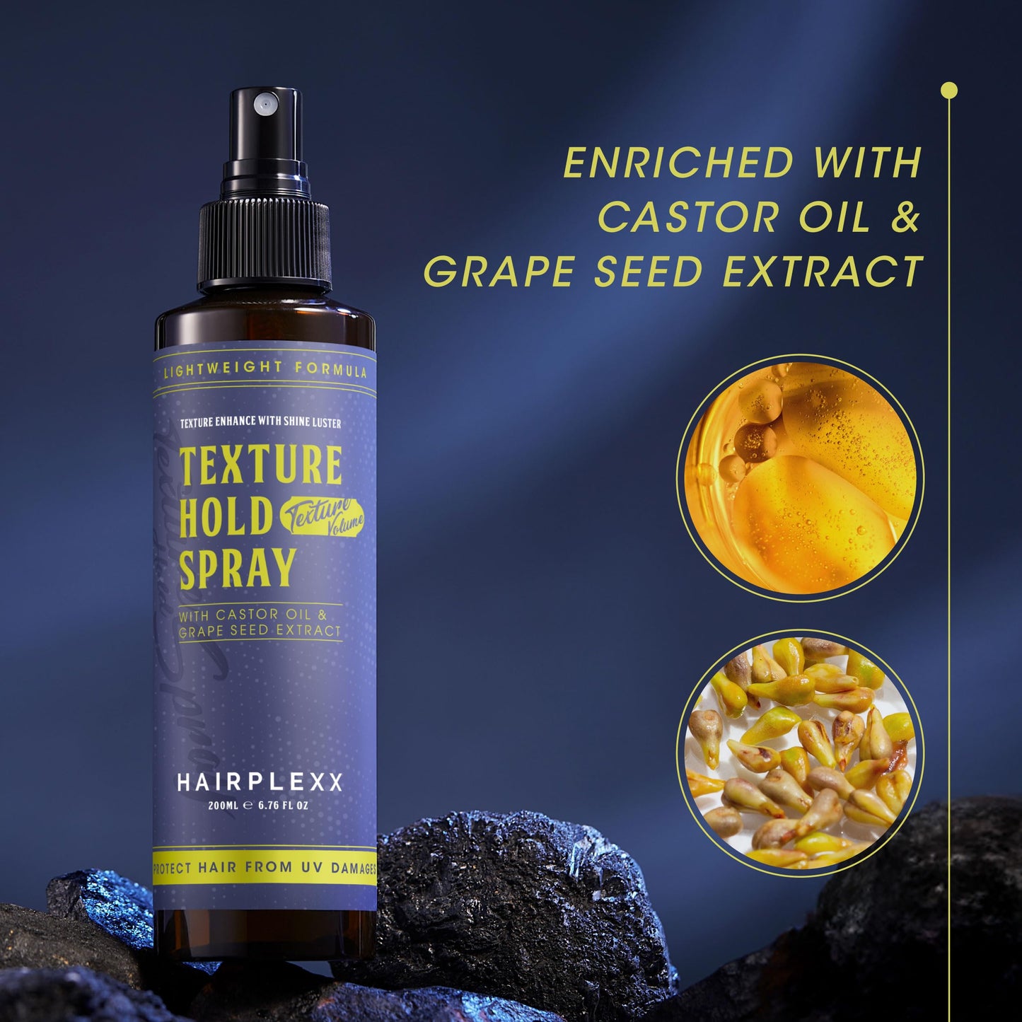Hairplexx Texture Hold Spray – Daily Hold Styling Spray with Shine | No Residue, Anti-Frizz | Adds Texture, Volume | Humidity-Resistant | Lightweight with Castor Oil & Grape Seed Extract 6.76 oz