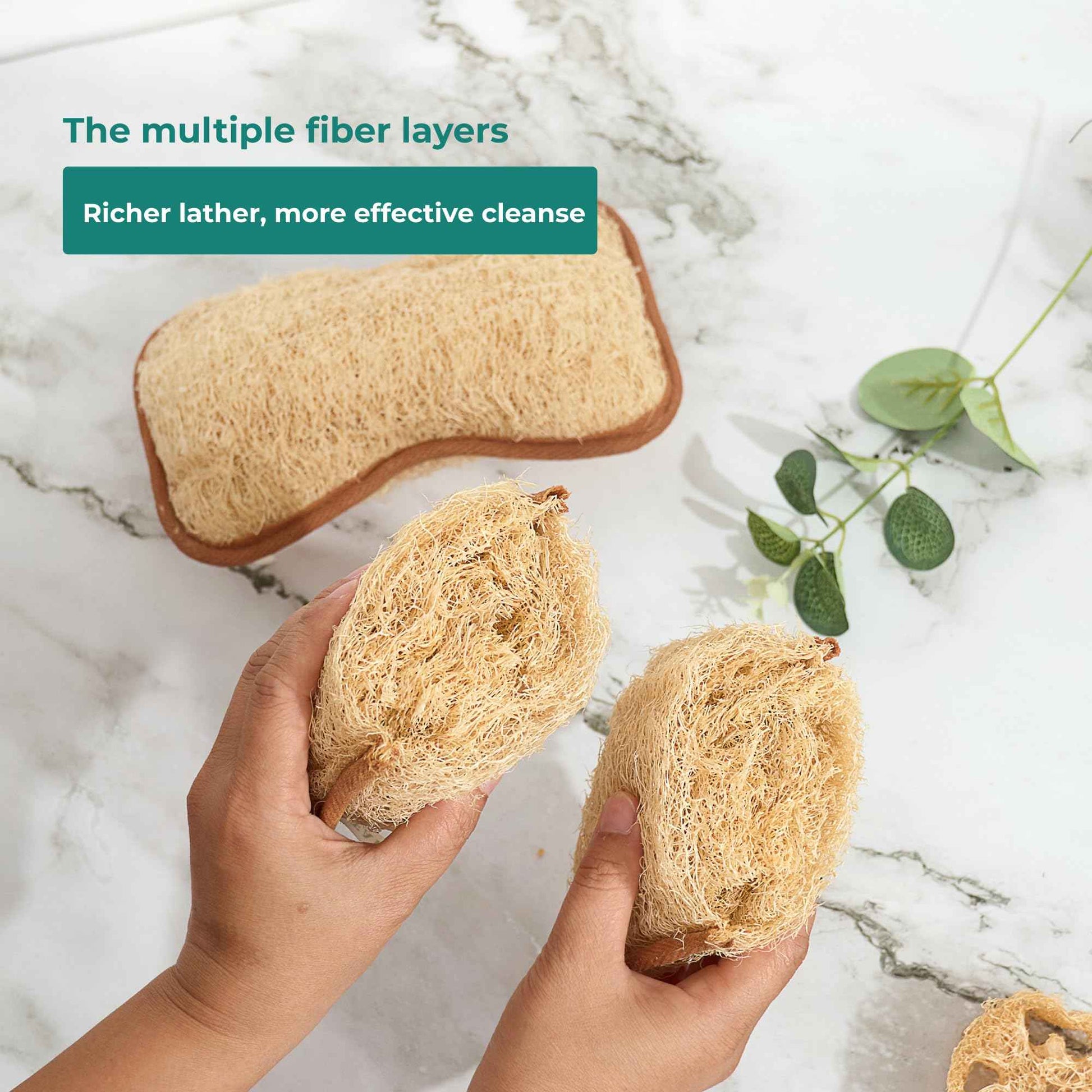 LUFAFY Large Premium Natural Dual Sided Loofah Sponge (3 - Pack), Exfoliating Body Scrubber, 100% Plant-Based Shower Luffa Sponge, Bath Loofah for Women and Men