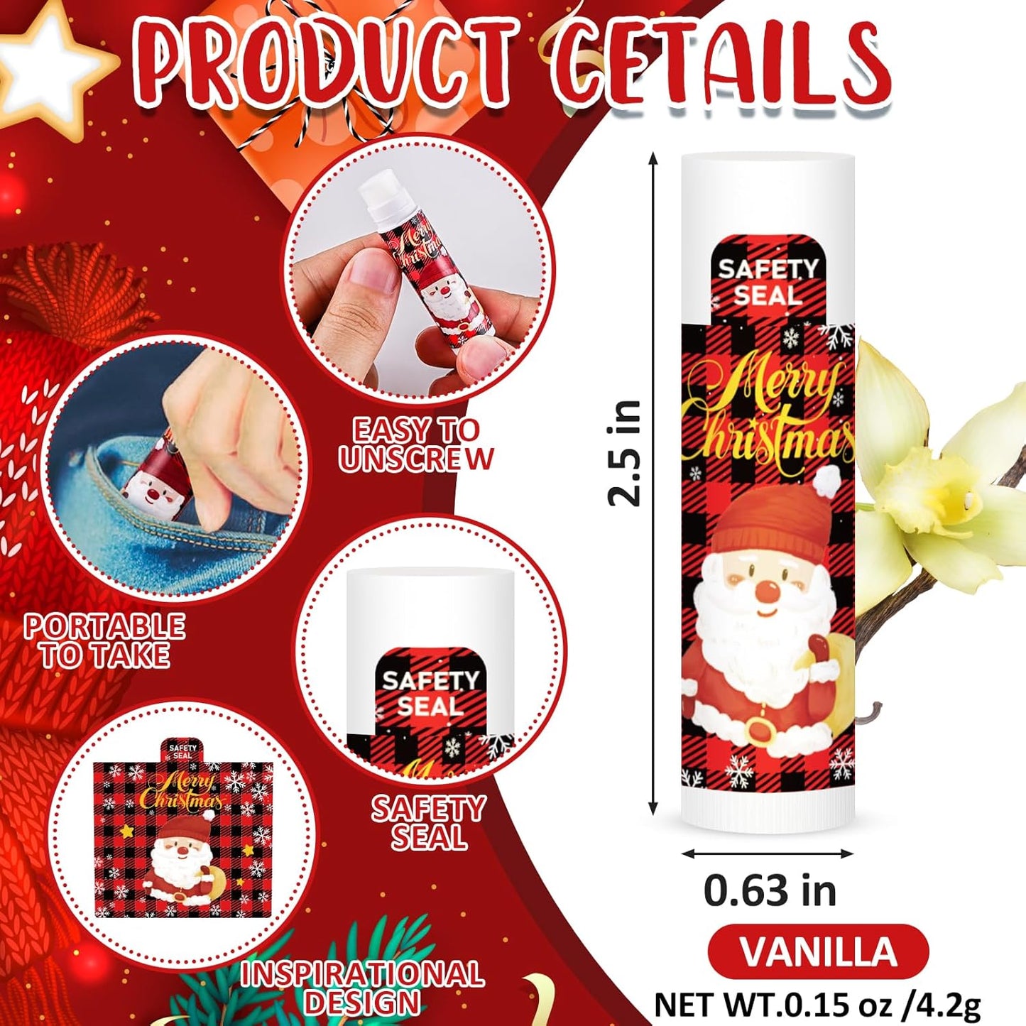 Christmas Lip Balm Bulk - 60 Pcs Festive Stocking Stuffers | Ideal Gifts for Women & Men, Party Favors