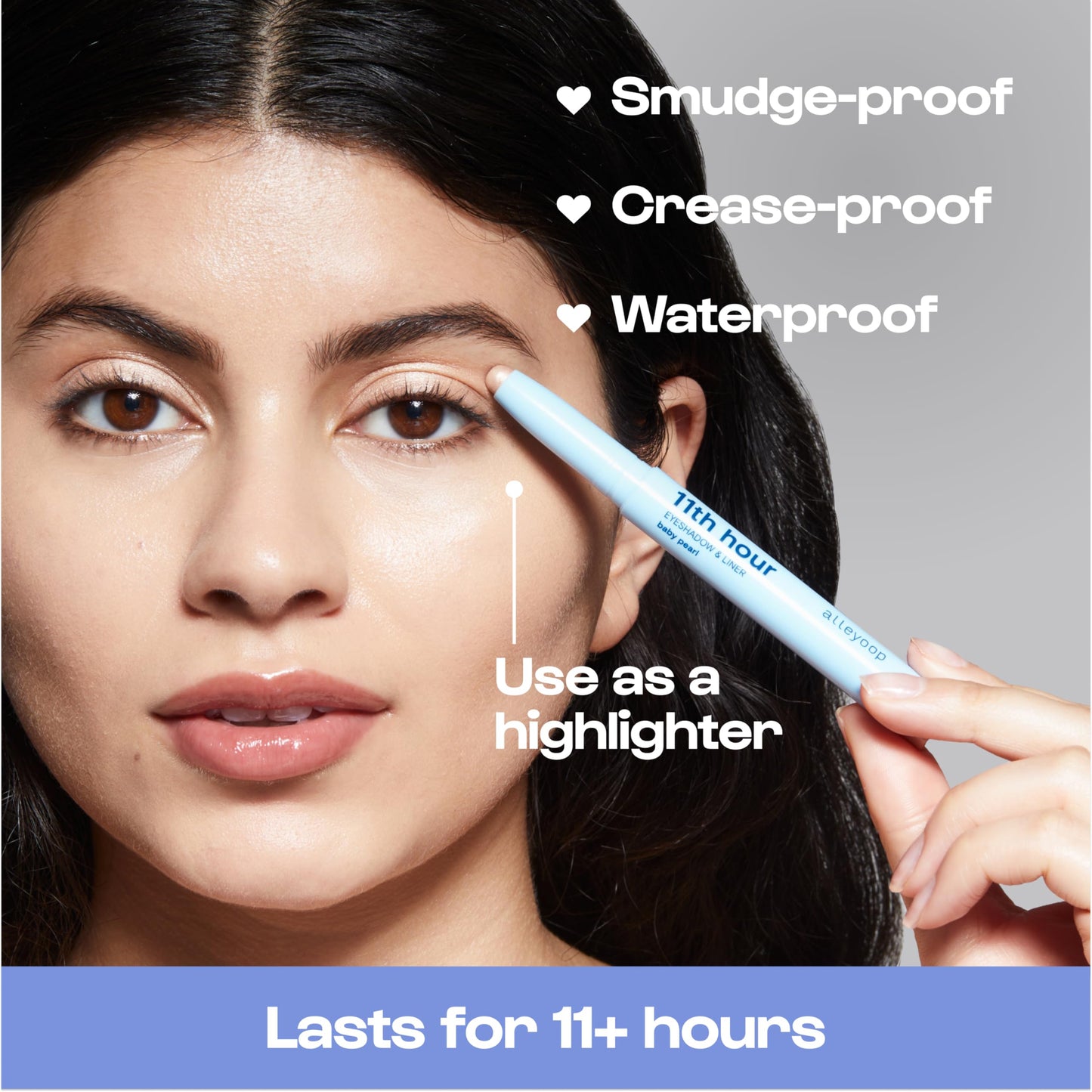 ALLEYOOP 11th Hour Waterproof Cream Eyeshadow Stick – Long-Lasting Eye Shadow Pencil & Eyeliner, Cream to Powder Stick & Highlighter – Smudge-Proof Eyeshadow Shimmer, Champagne Shimmer