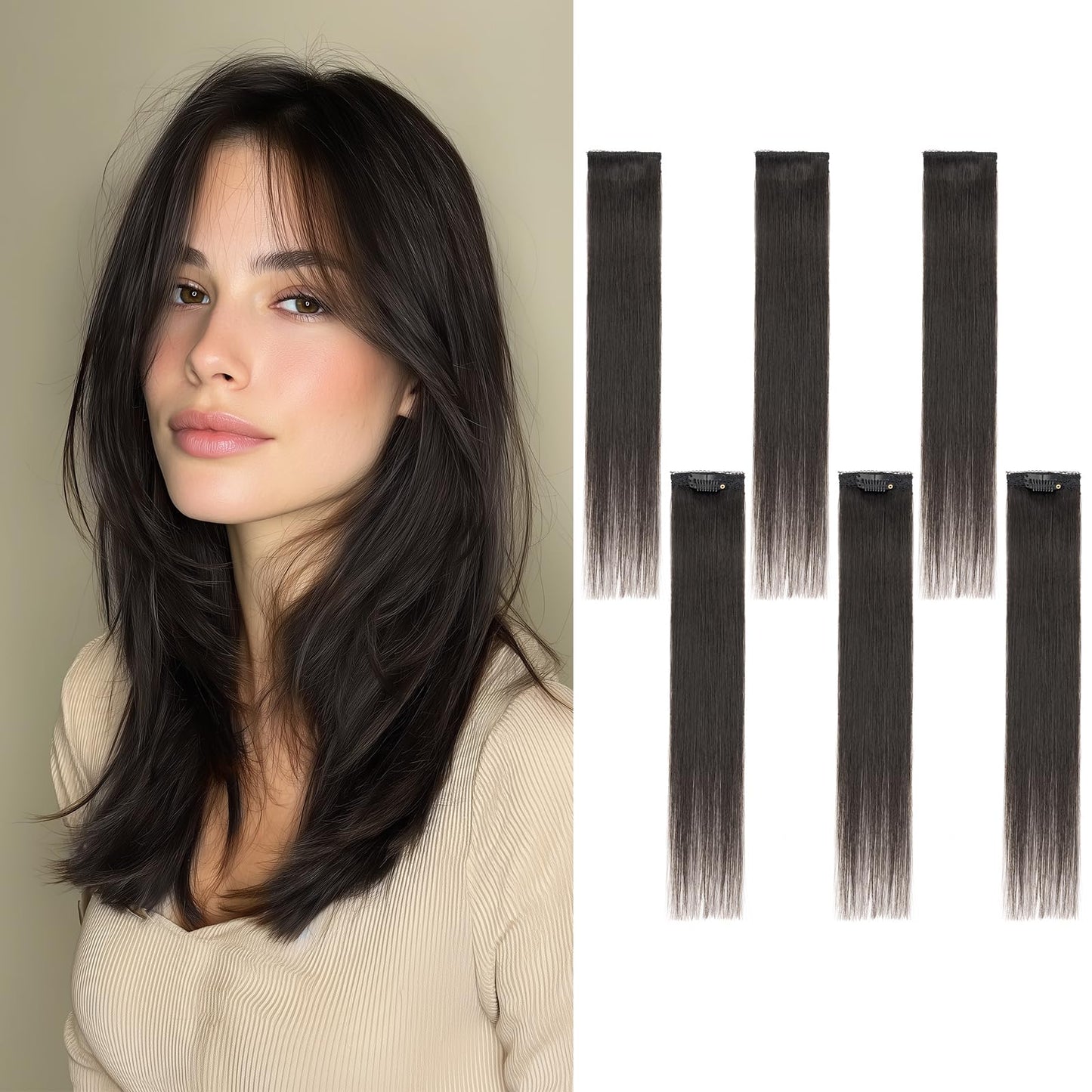 TESSHAIR 6PCS Clip in Hair Extensions Real Human Hair Short Clip in Extensions for Women Short Straight Hairpieces to Add Volume and Highlights 12 Inch Natural Black