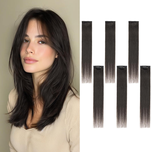 TESSHAIR 6PCS Clip in Hair Extensions Real Human Hair Short Clip in Extensions for Women Short Straight Hairpieces to Add Volume and Highlights 12 Inch Natural Black