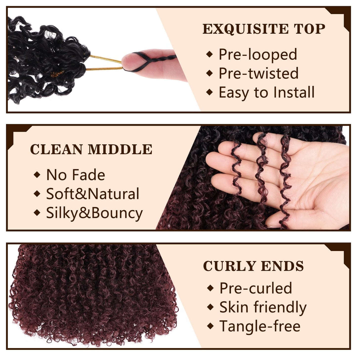 COOKOO 12 Inch Pre-Looped Yanky Twist Crochet Braiding Hair - 8 Packs Fluffy Marlybob Short Spring Braids Synthetic Hair Extensions for Women (1B/99j#)