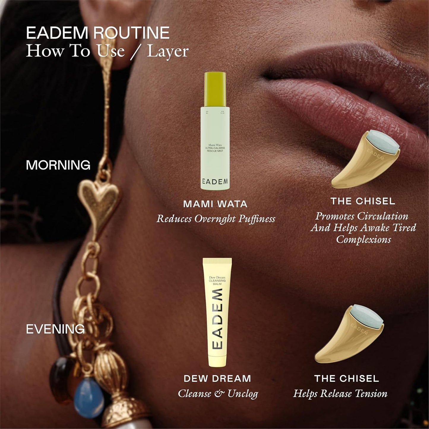 EADEM Gua Sha Facial Sculptor - Jade Roller & Chisel Tool for Skin Care Routine | Luxury Jawline Sculptor
