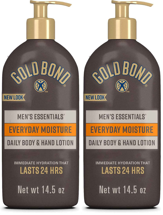 Gold Bond Men's Essentials Everyday Moisture Daily Body & Hand Lotion, 14.5 oz., With Vitamin C (Pack of 2)