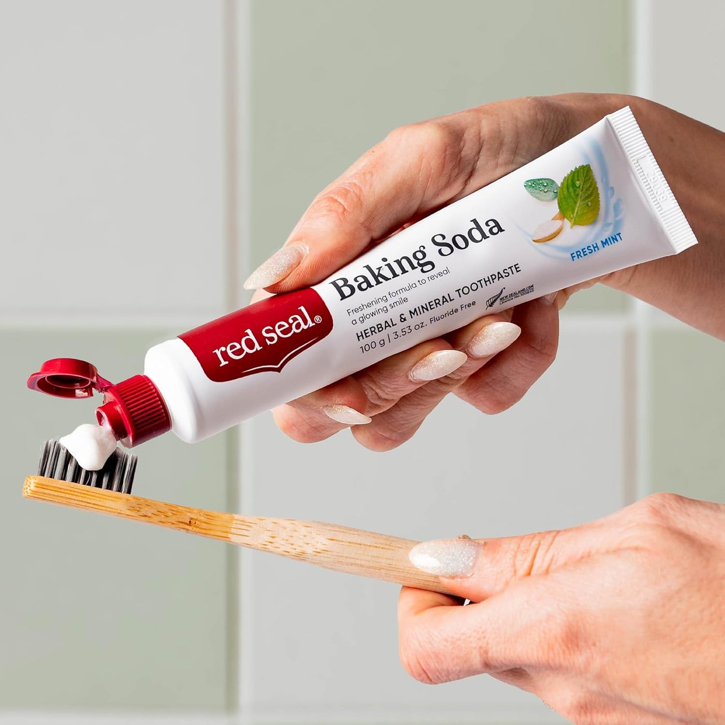 Red Seal Baking Soda Toothpaste - Fluoride-Free Herbal Formula for Dry Mouth Relief | Vegan & Natural (2 Pack)