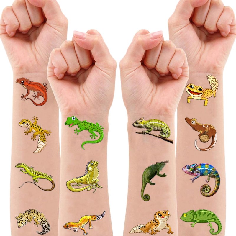 Gecko Lizard Temporary Tattoos - 100 PCS Birthday Party Decorations | Cute Reptile & Chameleon Stickers for Kids