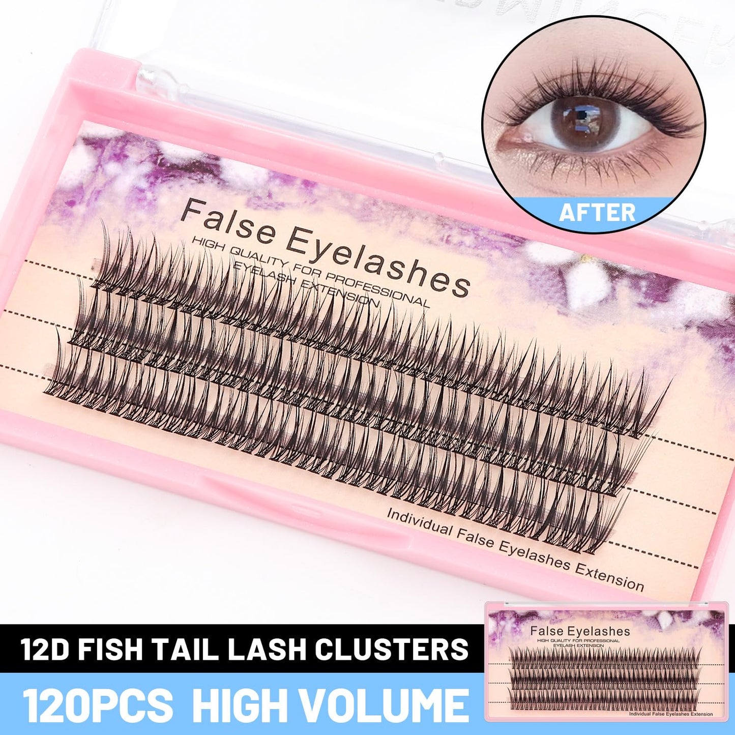 Bodermincer 120pcs 8mm/10mm/12mm/14mm/16mm to Choose Fish Tail Design 0.1 C Curl 3D Individual Mink False Eyelashes Extension Soft Black Fake False Eye Lashes （12mm）
