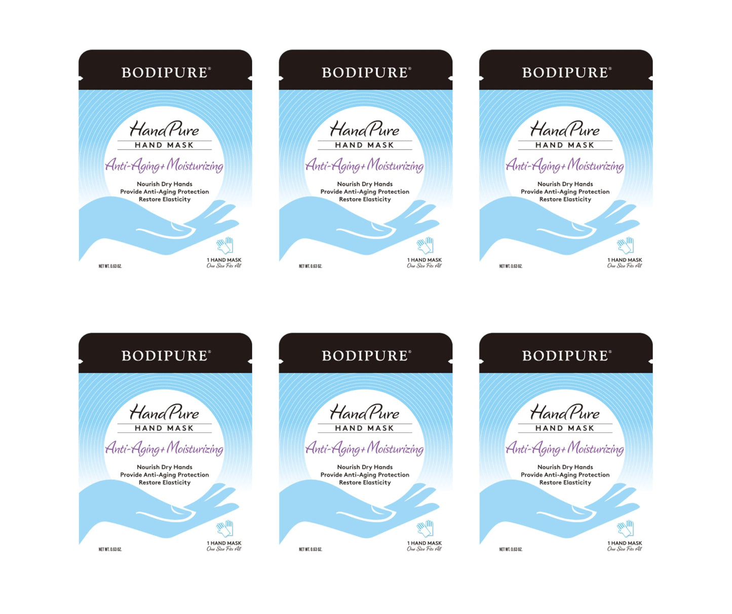 Bodipure HandPure Hand Repair & Anti-Aging Hand Mask – 20-Minute Moisturizing Gloves for Dry, Cracked Hands, Softens Cuticles, Paraben-Free, With Natural Botanical Ingredients (6 Packs)