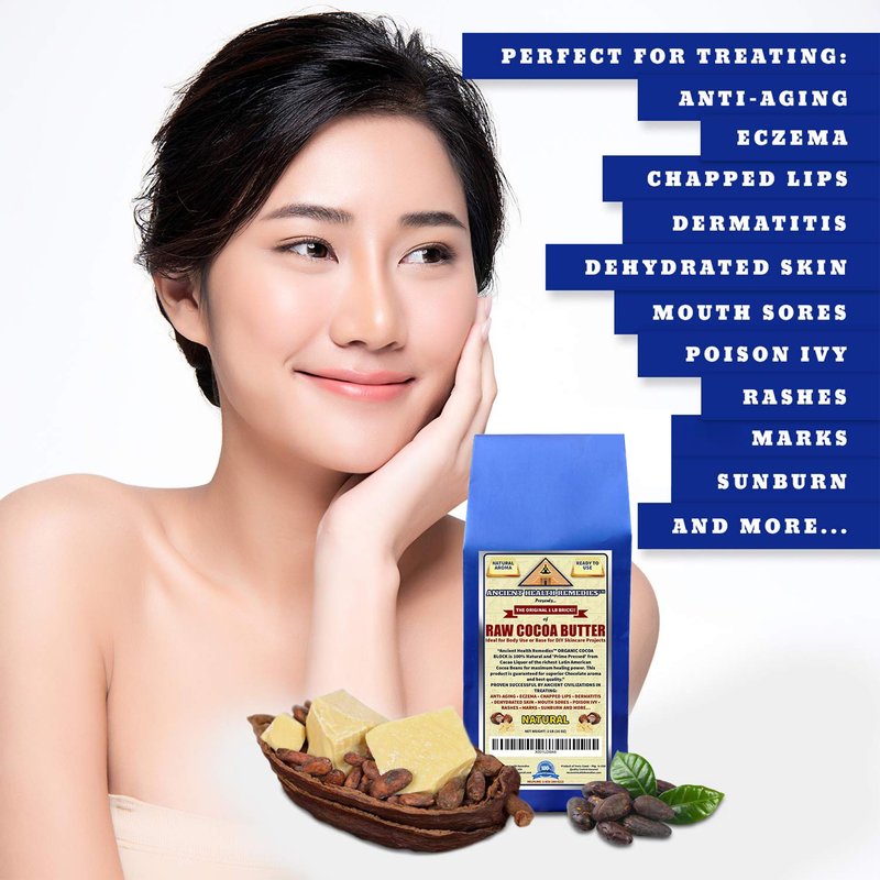 ANCIENT HEALTH REMEDIES Organic Unrefined Raw NATURAL COCOA (CACAO) BUTTER BLOCK Bulk Size Rich Chocolate Aroma For Lip Balms DIY Base for Body Butter (16oz)