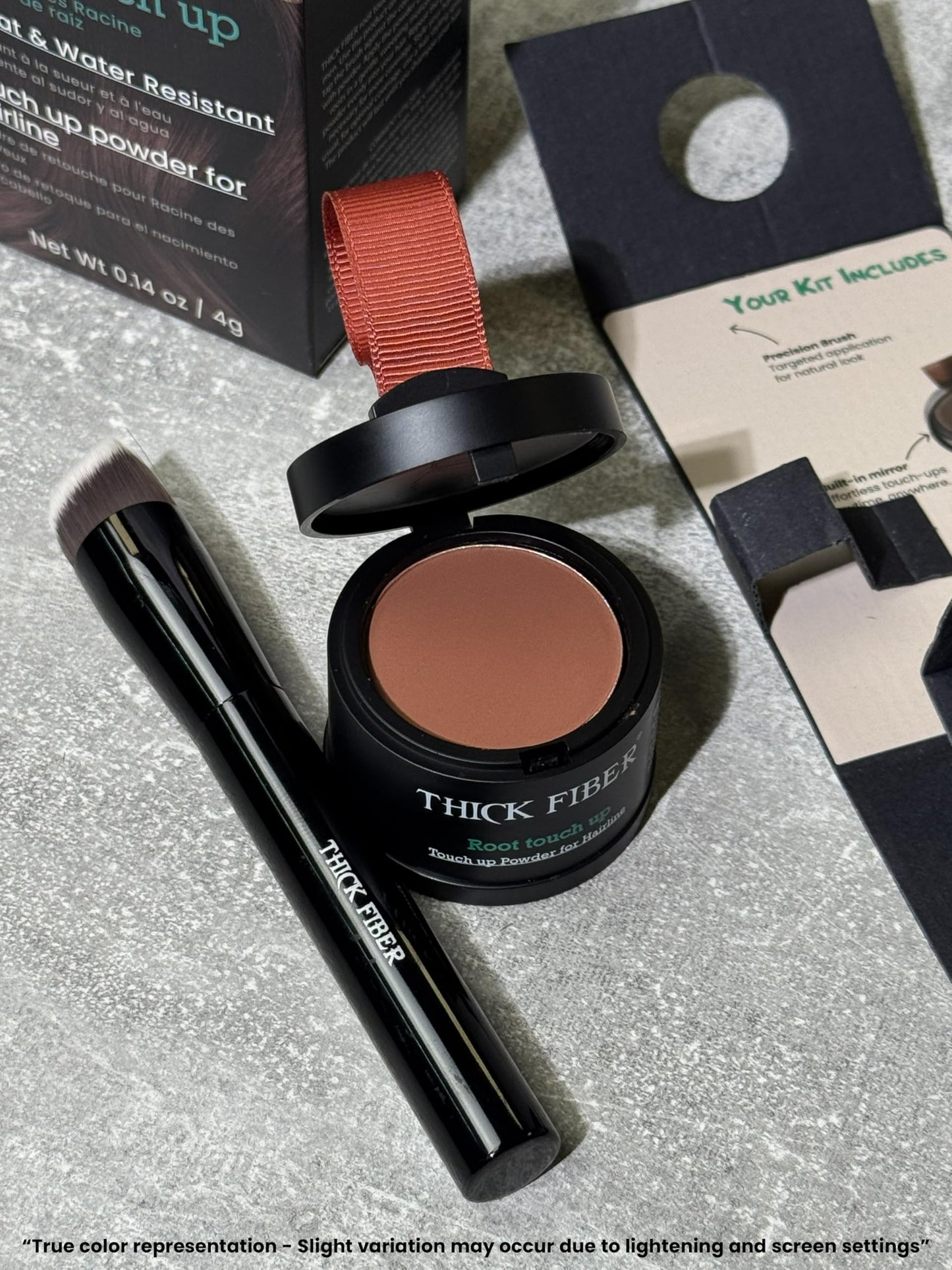 Thick Fiber Root Touch Up Powder, Medium Brown - Water & Sweat Resistant Hair Loss Concealer Set with Brush for Thin Hairlines and Gray Root Coverage