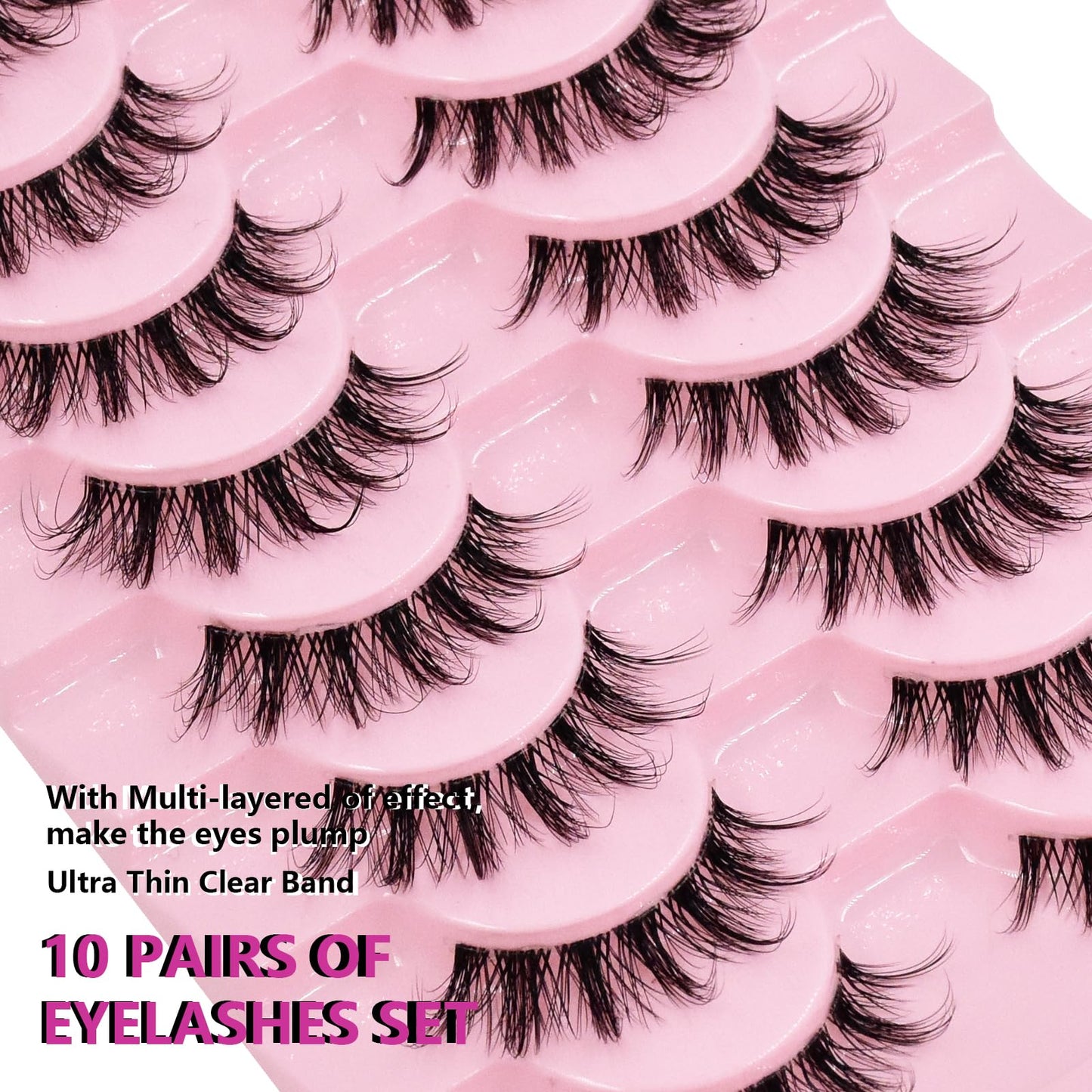 AUGENLI 12mm Manga Natural Look False Eyelashes, Reusable Strip Wispy Lashes, Including 10 Pairs Of Eye Lashes, Easy to Apply Doll Makeup (SD18)