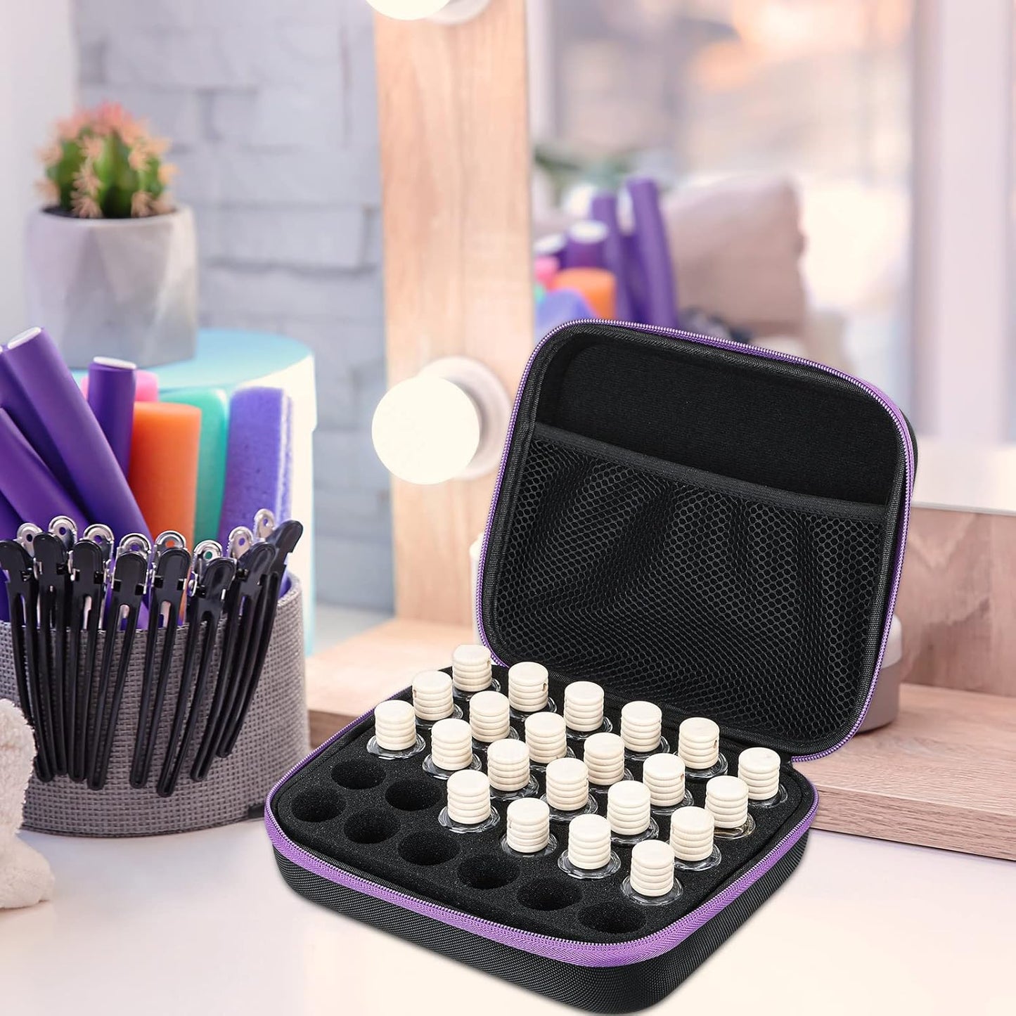 Essential Oils Storage Bag - 30 Bottle EVA Carrying Case with Foam Insert & Handle | Holds 5-15 ml