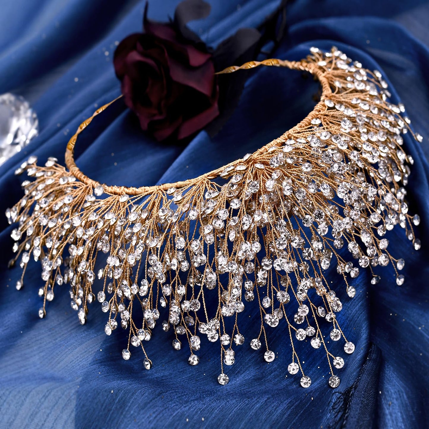 TRiXY Bridal Wedding Headband Crystal Tiara Crown，Queen Tiaras and Crowns，Wedding Bride Crowns For Birthday Party Wedding Pageant Hair Accessories (Golden/ Single crown), (HP193)