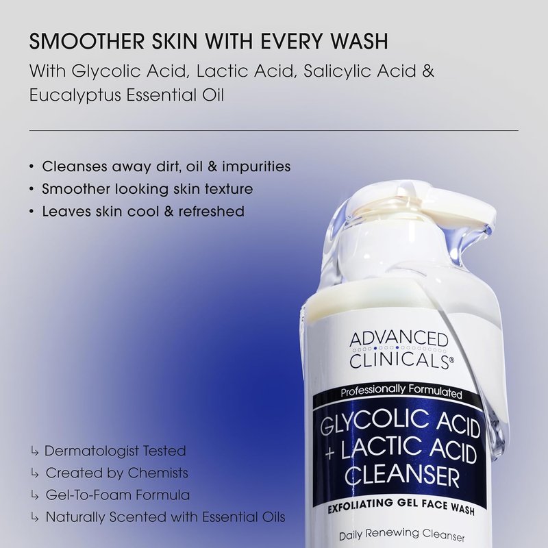 Exfoliating Glycolic Acid & Salicylic Acid Face Wash Set | Hydrating Vitamin C Cleanser for Men & Women - 2PC Skin Care Set