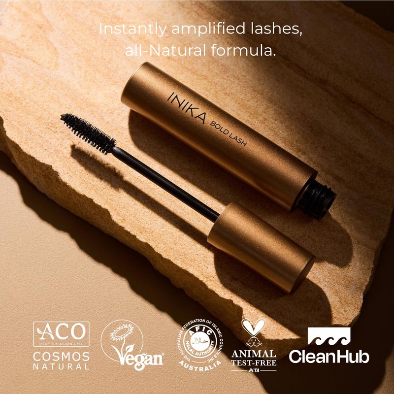 INIKA Organic Bold Lash Mascara, Vegan and Non-Toxic, Amplifies Lashes for Volume and Length, with Conditioning Natural Ingredients and Pure Mineral Pigments, Cruelty-Free, 0.43 fl oz / 13ml BLACK